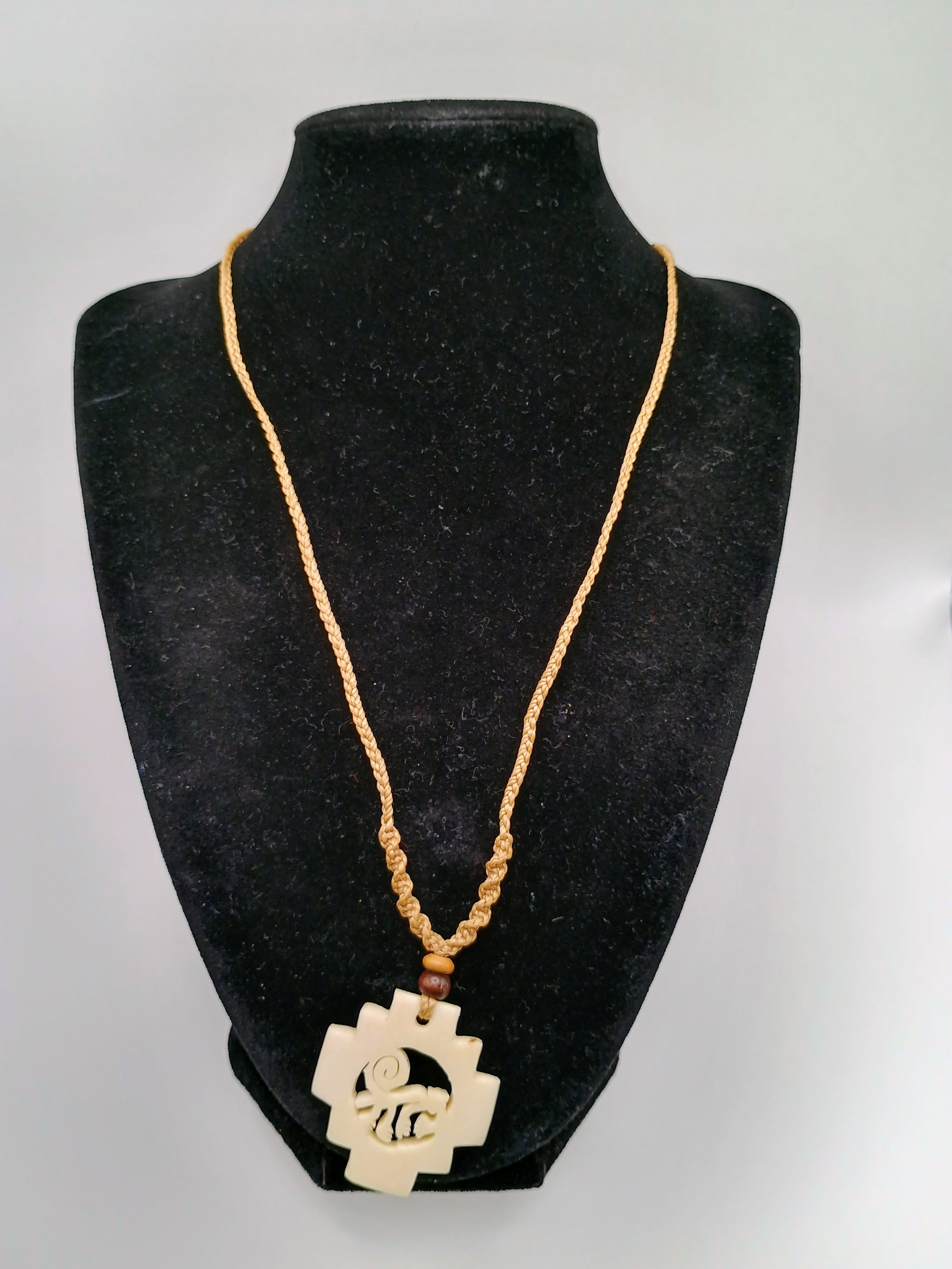 Handmade Necklace Monkey Nazca Lines Chacana Cross Pendant Hand Carved