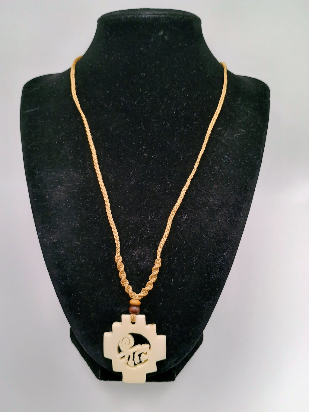 Handmade Necklace Monkey Nazca Lines Chacana Cross Pendant Hand Carved