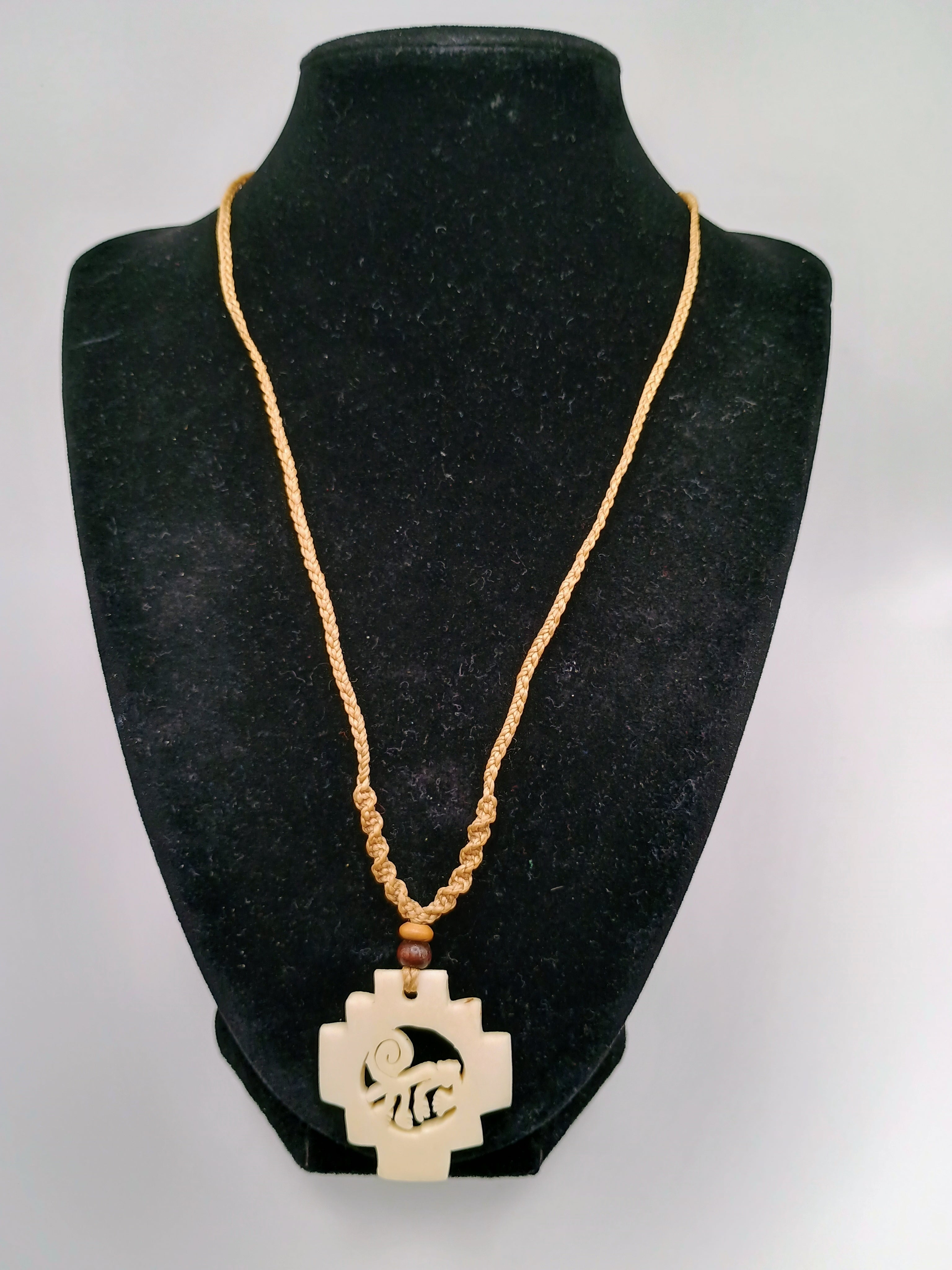 Handmade Necklace Monkey Nazca Lines Chacana Cross Pendant Hand Carved