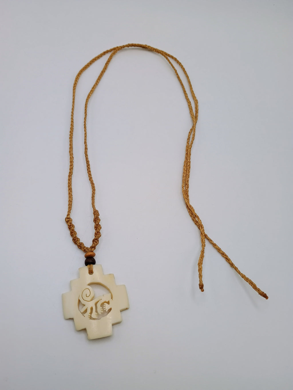 Handmade Necklace Monkey Nazca Lines Chacana Cross Pendant Hand Carved