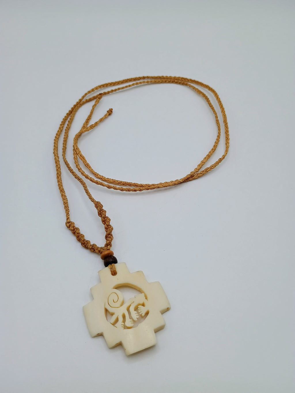 Handmade Necklace Monkey Nazca Lines Chacana Cross Pendant Hand Carved