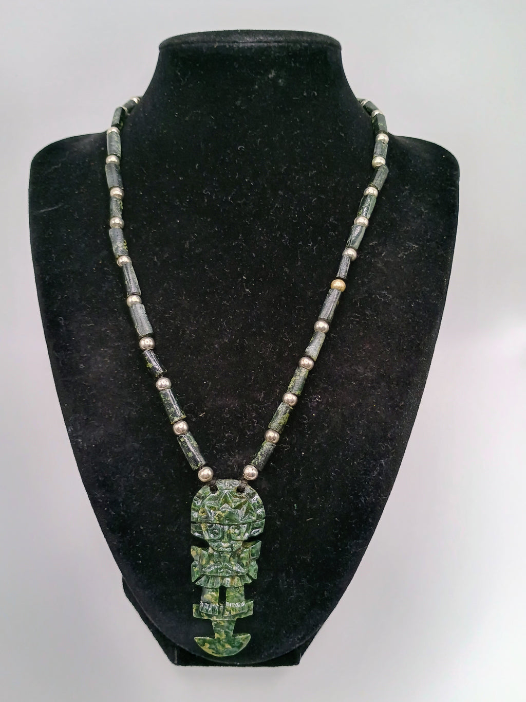 Tumi Necklace Hand Carved Natural Stone Beads Peruvian Craft Amulet