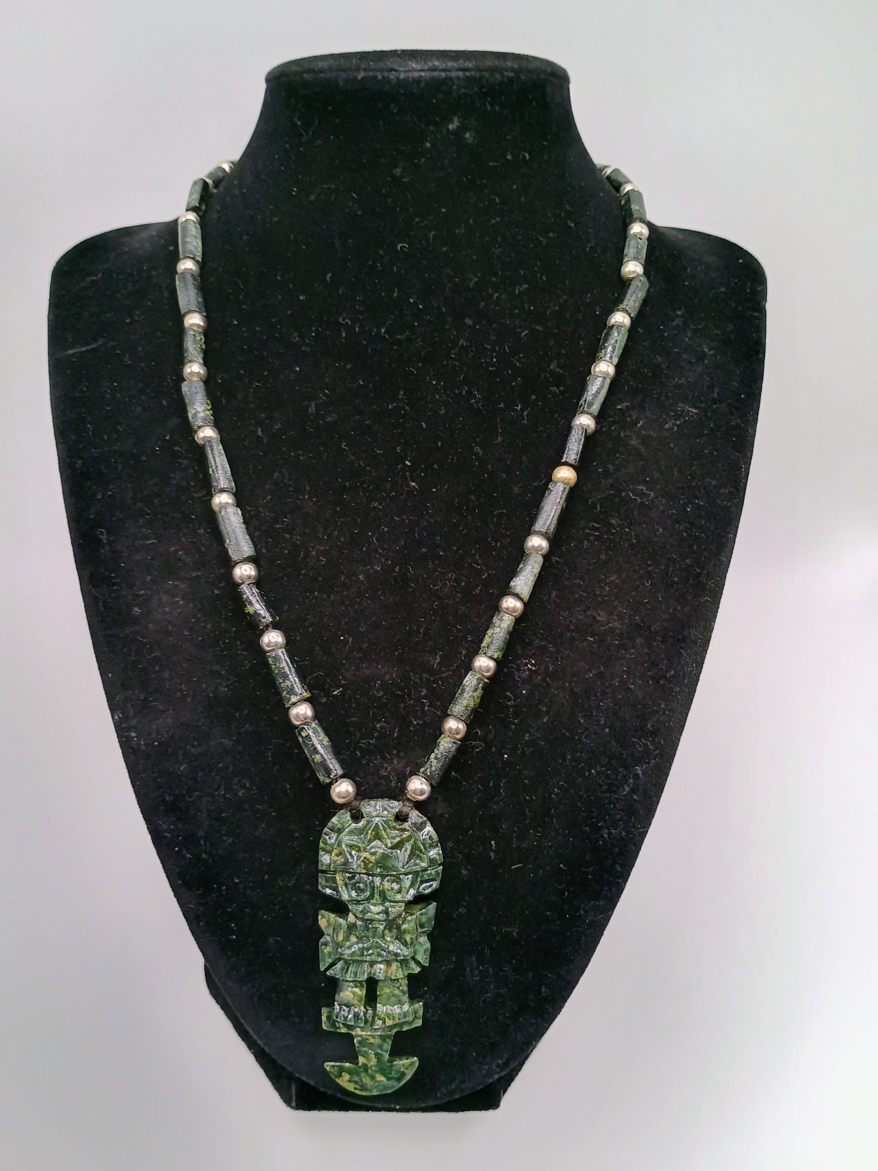Tumi Necklace Hand Carved Natural Stone Beads Peruvian Craft Amulet