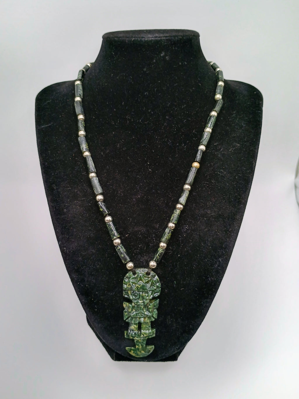 Tumi Necklace Hand Carved Natural Stone Beads Peruvian Craft Amulet