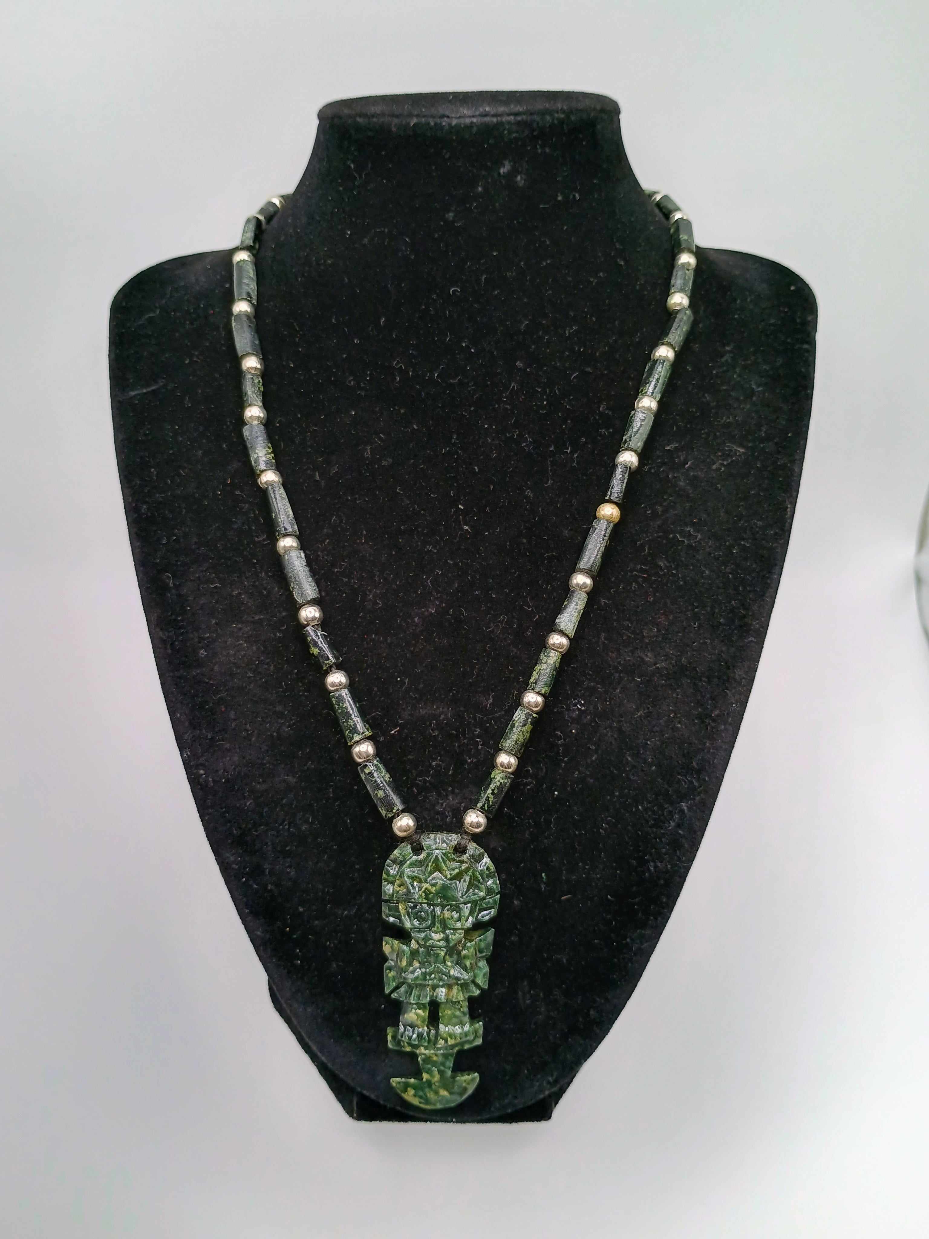 Tumi Necklace Hand Carved Natural Stone Beads Peruvian Craft Amulet
