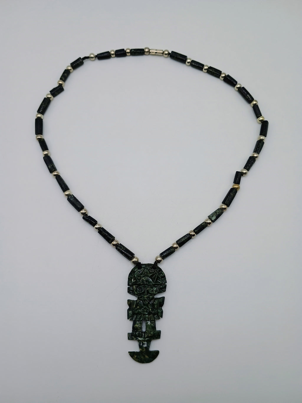 Tumi Necklace Hand Carved Natural Stone Beads Peruvian Craft Amulet