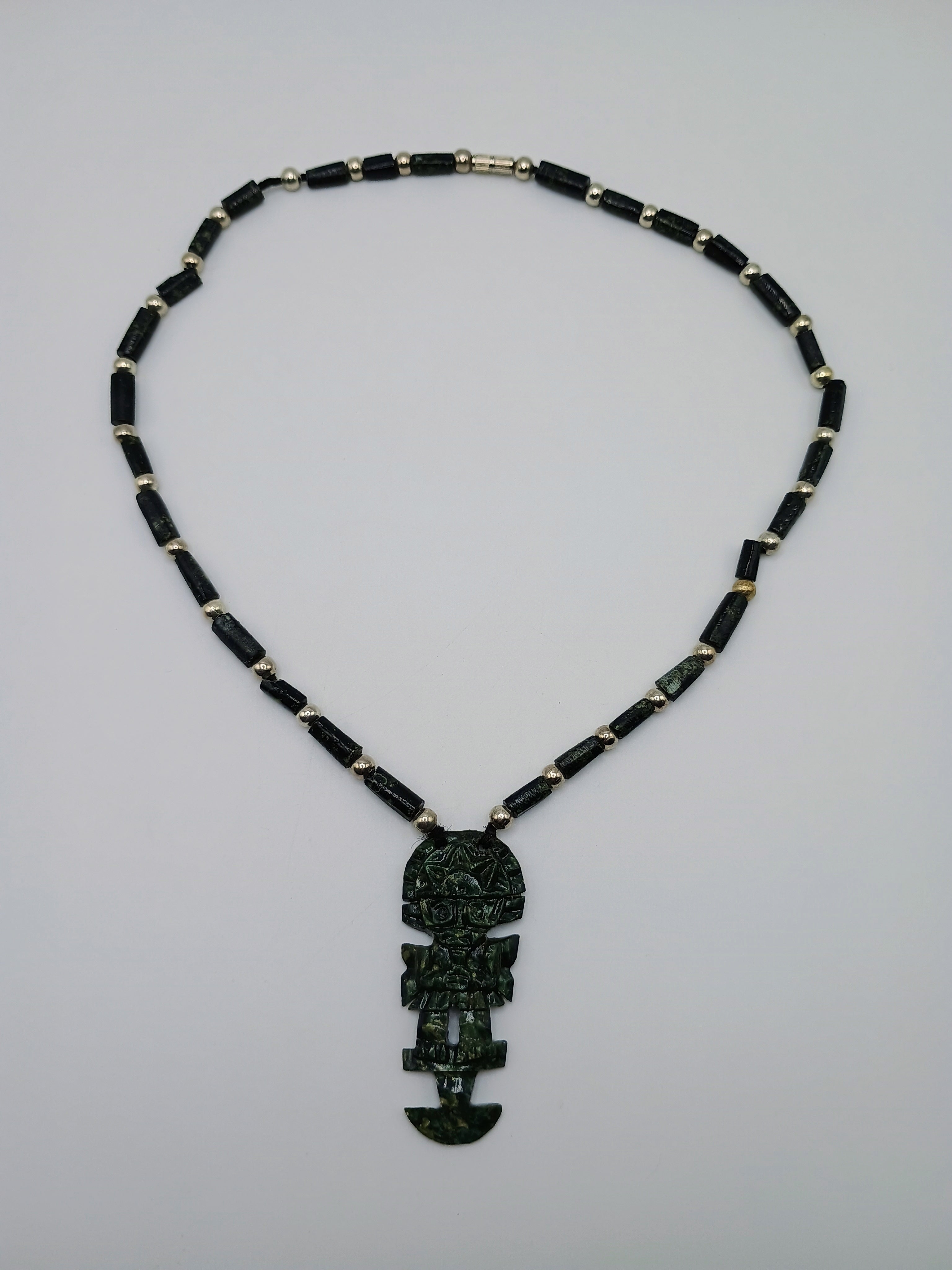 Tumi Necklace Hand Carved Natural Stone Beads Peruvian Craft Amulet