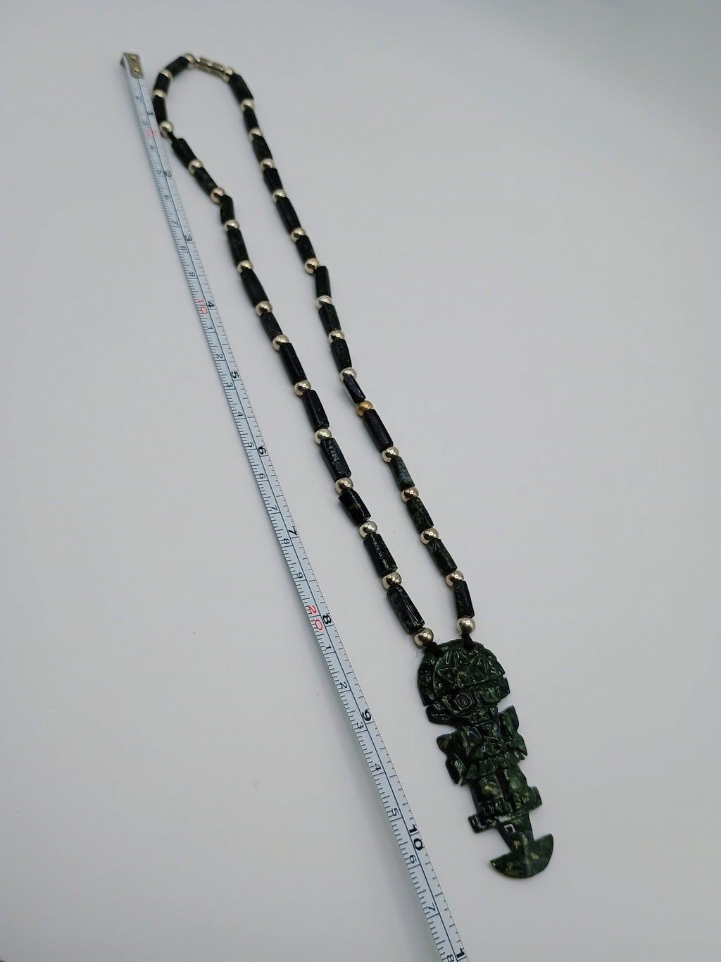 Tumi Necklace Hand Carved Natural Stone Beads Peruvian Craft Amulet