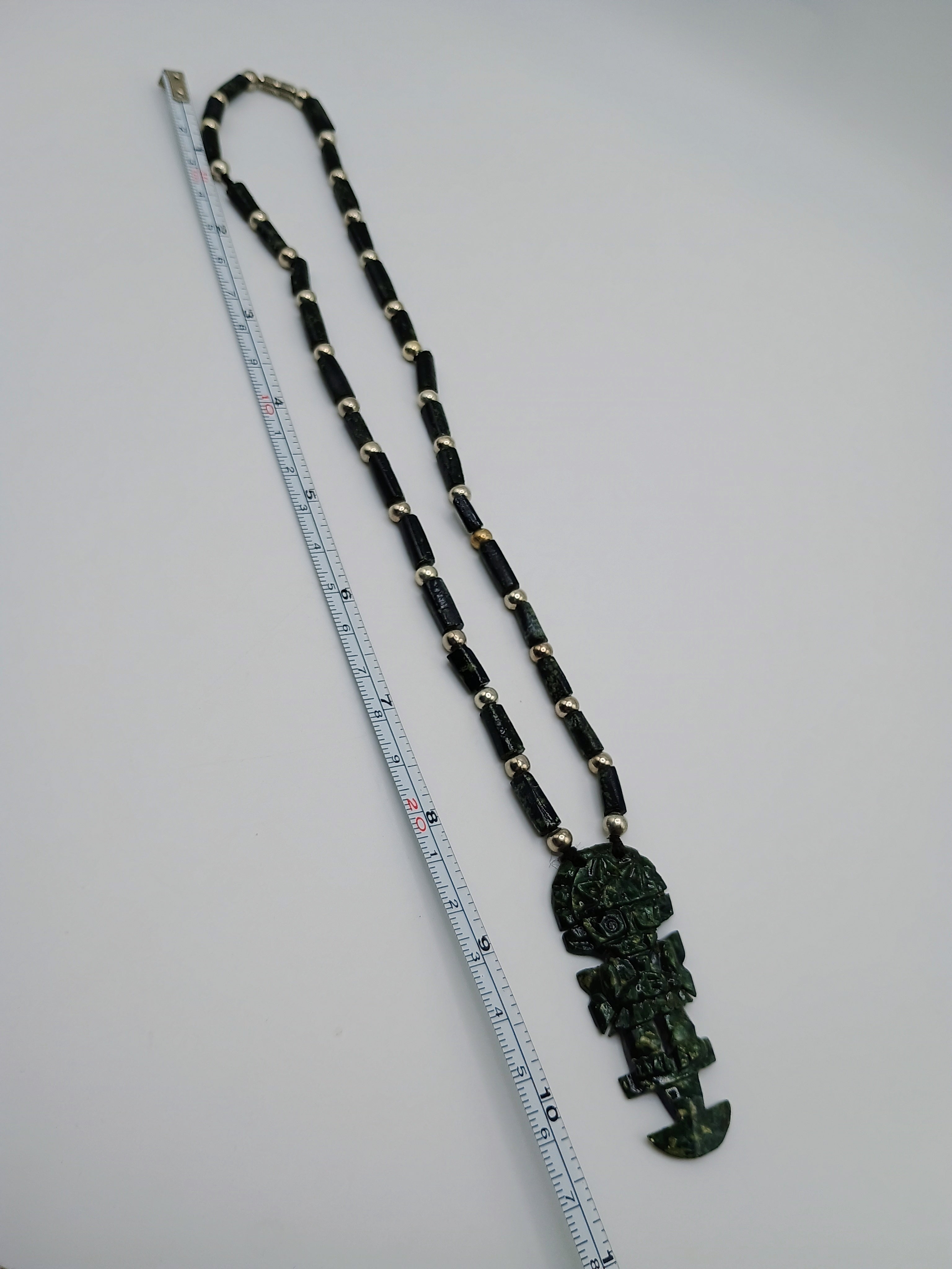 Tumi Necklace Hand Carved Natural Stone Beads Peruvian Craft Amulet