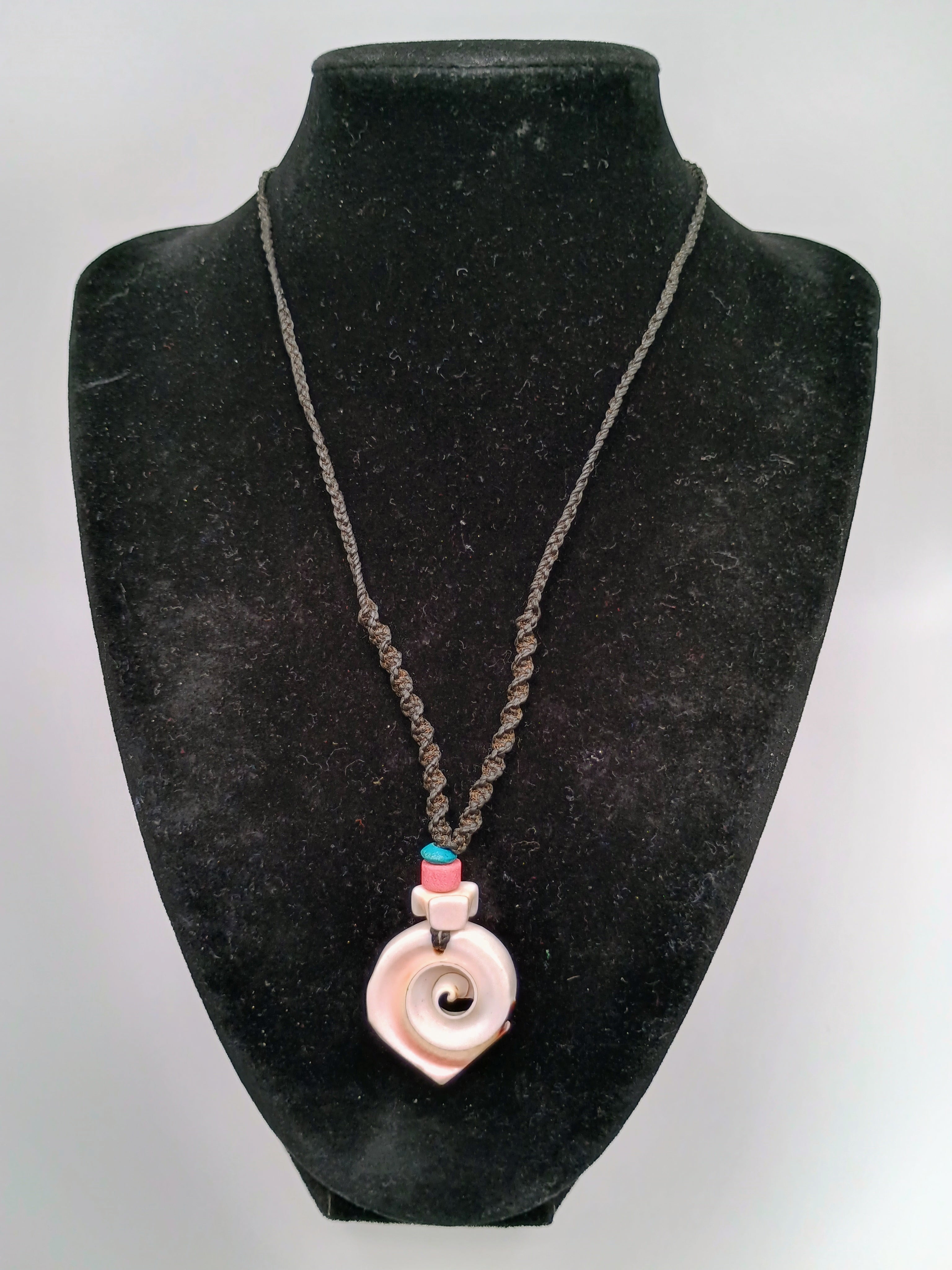 Handmade Macrame Necklace with Mother-of-Pearl Spiral Pendant