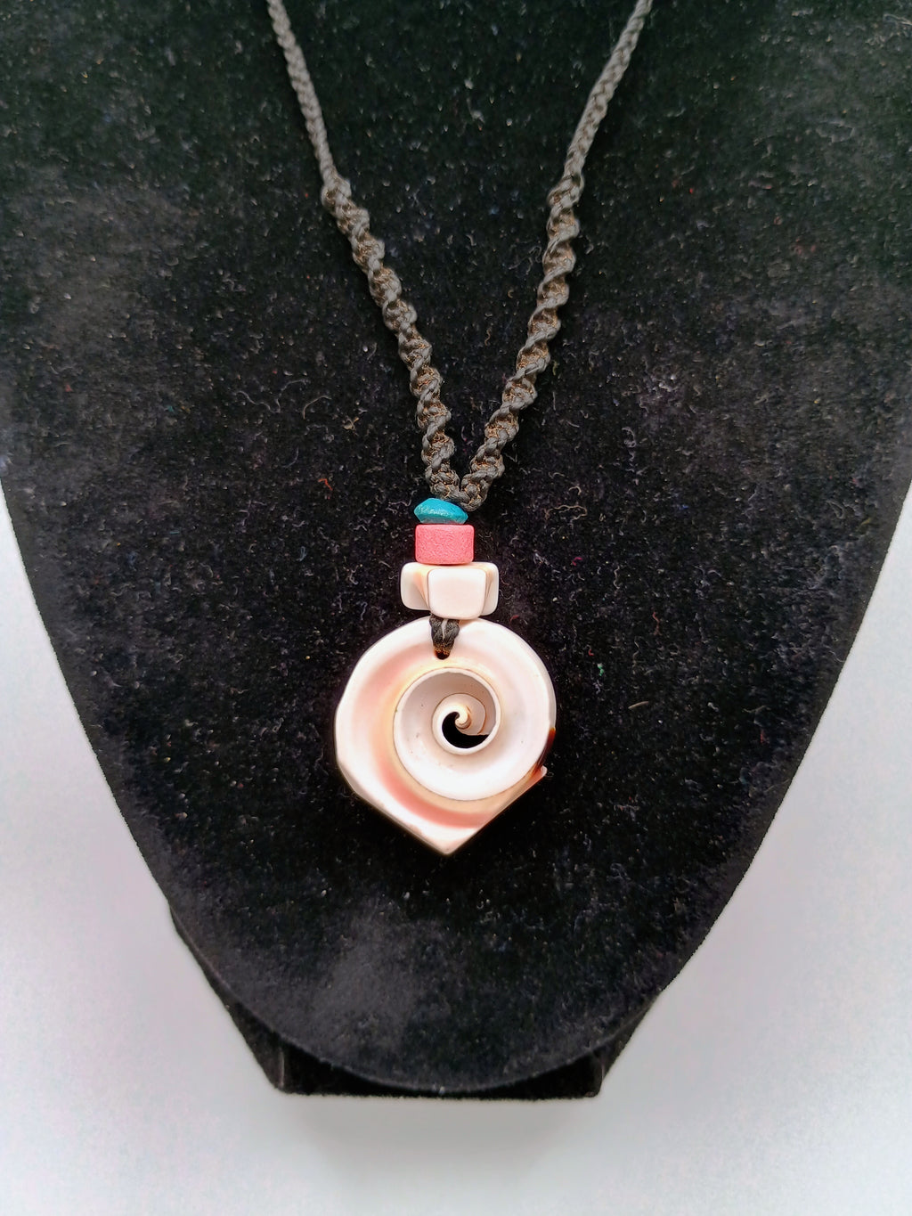 Handmade Macrame Necklace with Mother-of-Pearl Spiral Pendant