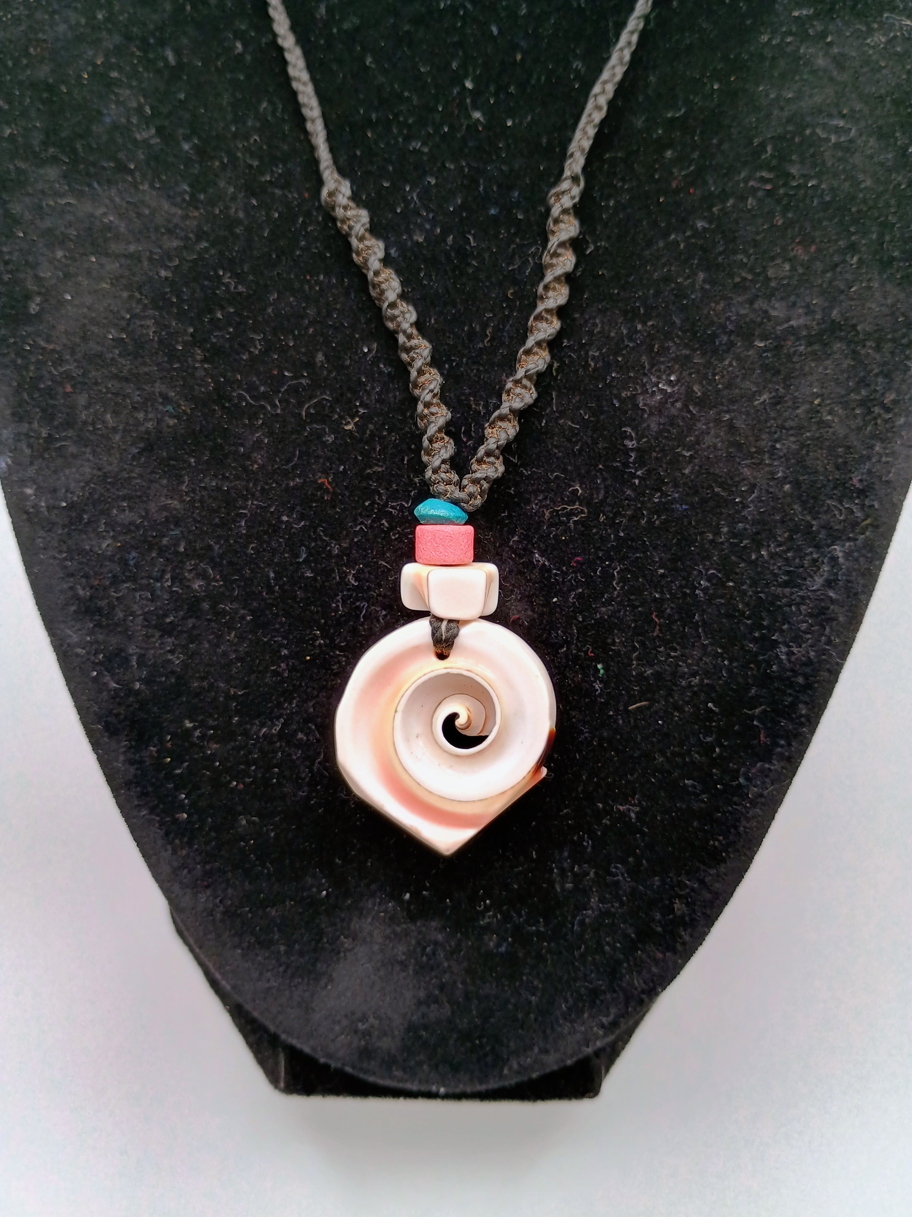 Handmade Macrame Necklace with Mother-of-Pearl Spiral Pendant