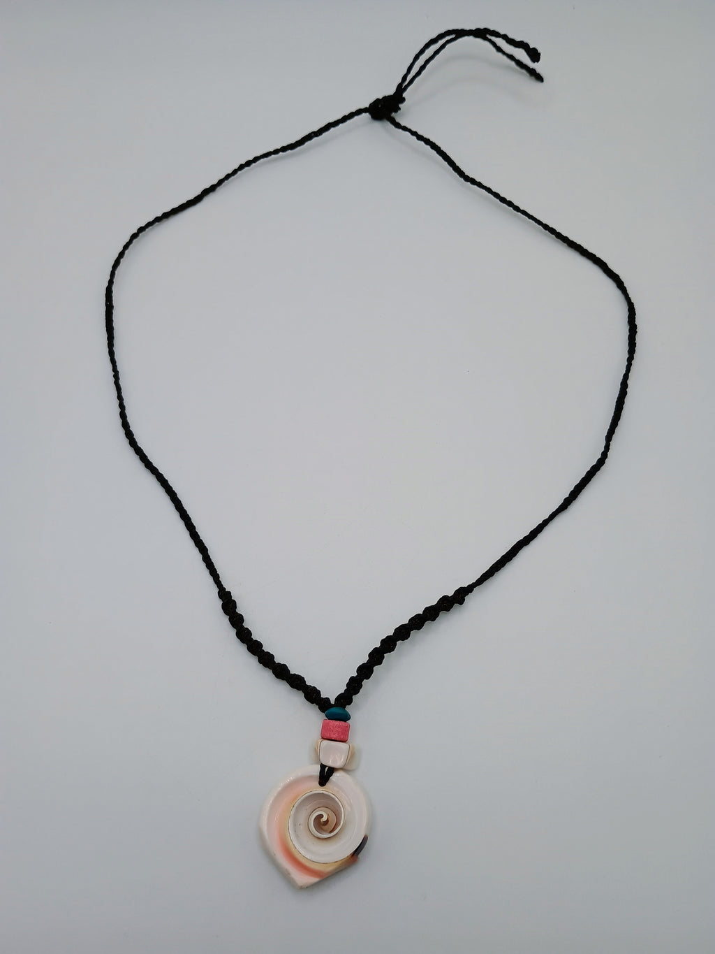 Handmade Macrame Necklace with Mother-of-Pearl Spiral Pendant