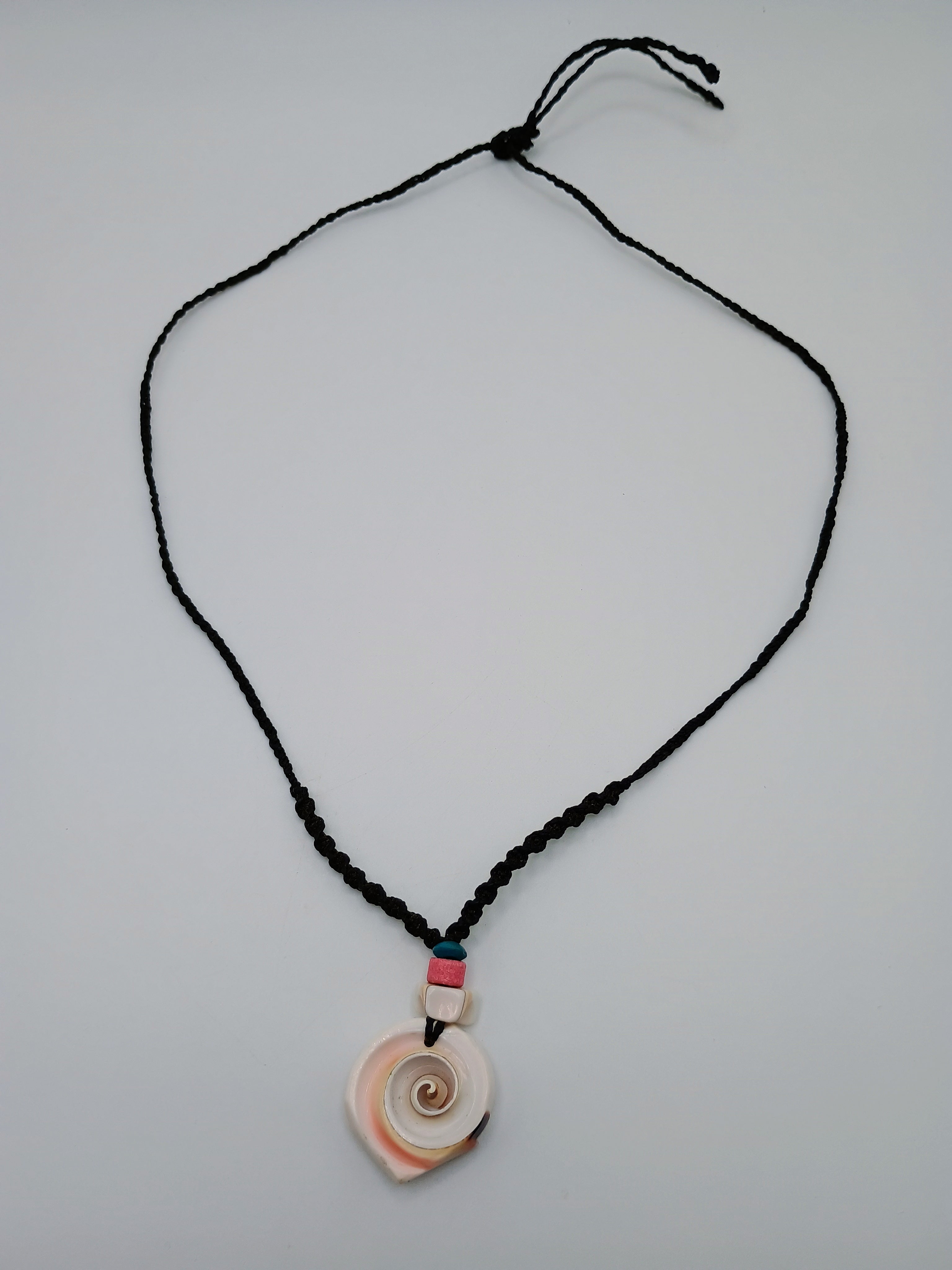Handmade Macrame Necklace with Mother-of-Pearl Spiral Pendant