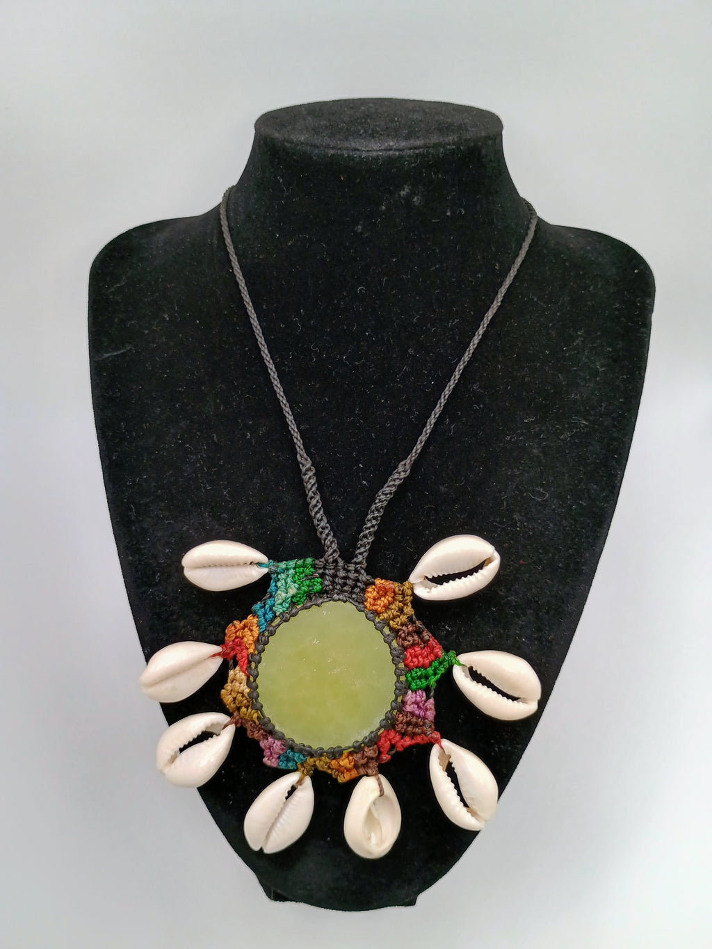Macrame Necklace with Natural Serpentine Stone and Handmade Snails