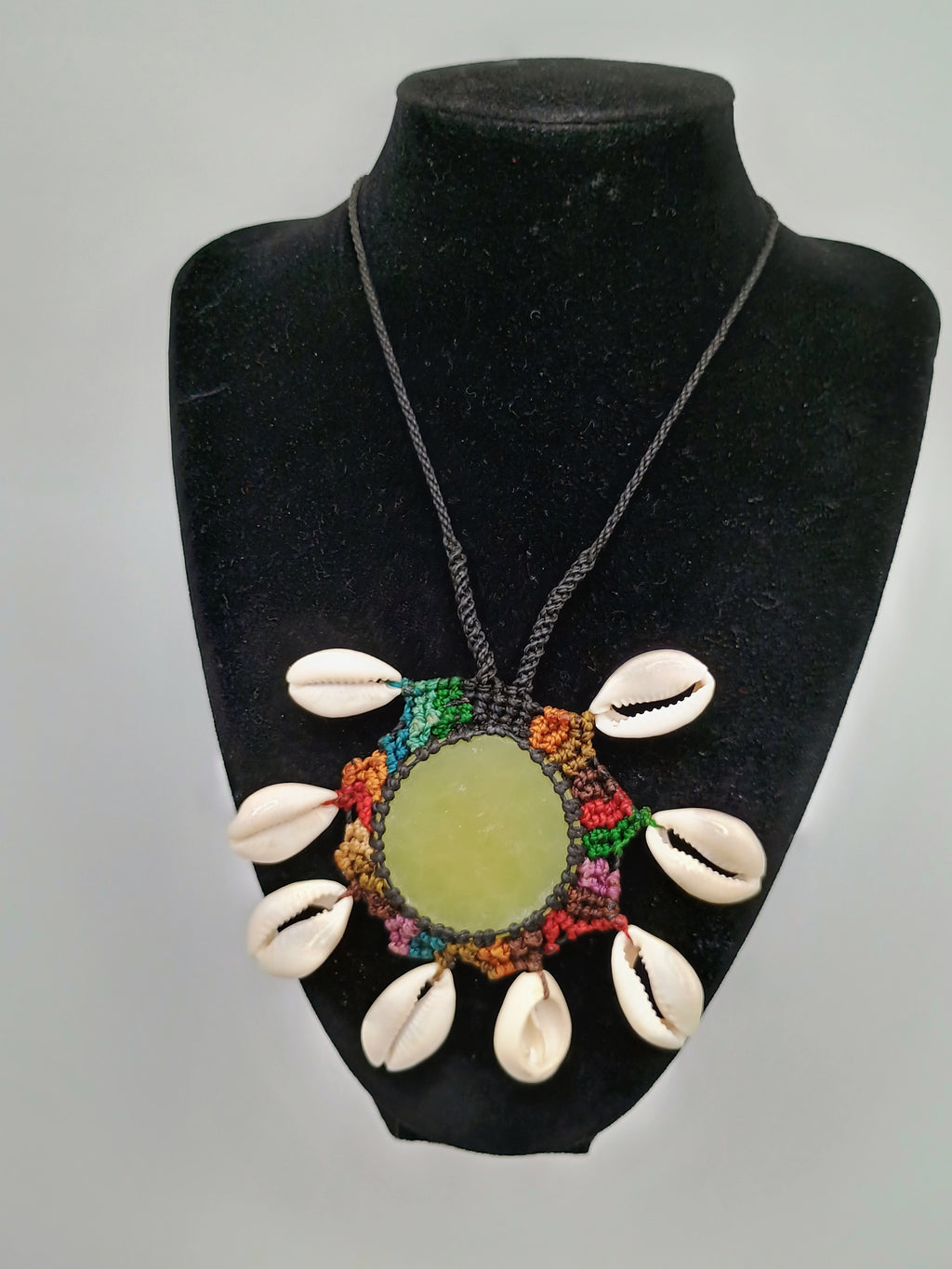 Macrame Necklace with Natural Serpentine Stone and Handmade Snails