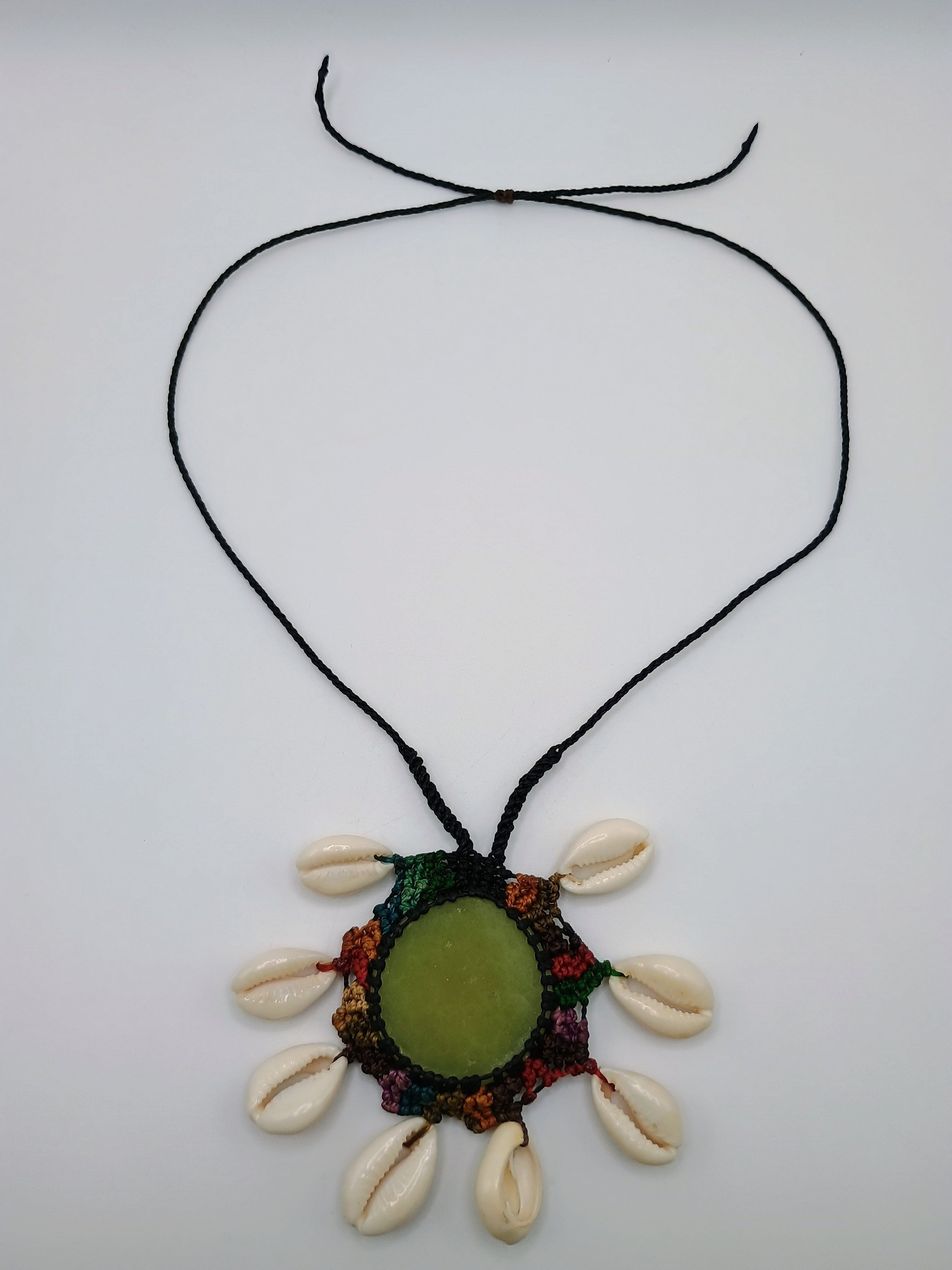 Macrame Necklace with Natural Serpentine Stone and Handmade Snails