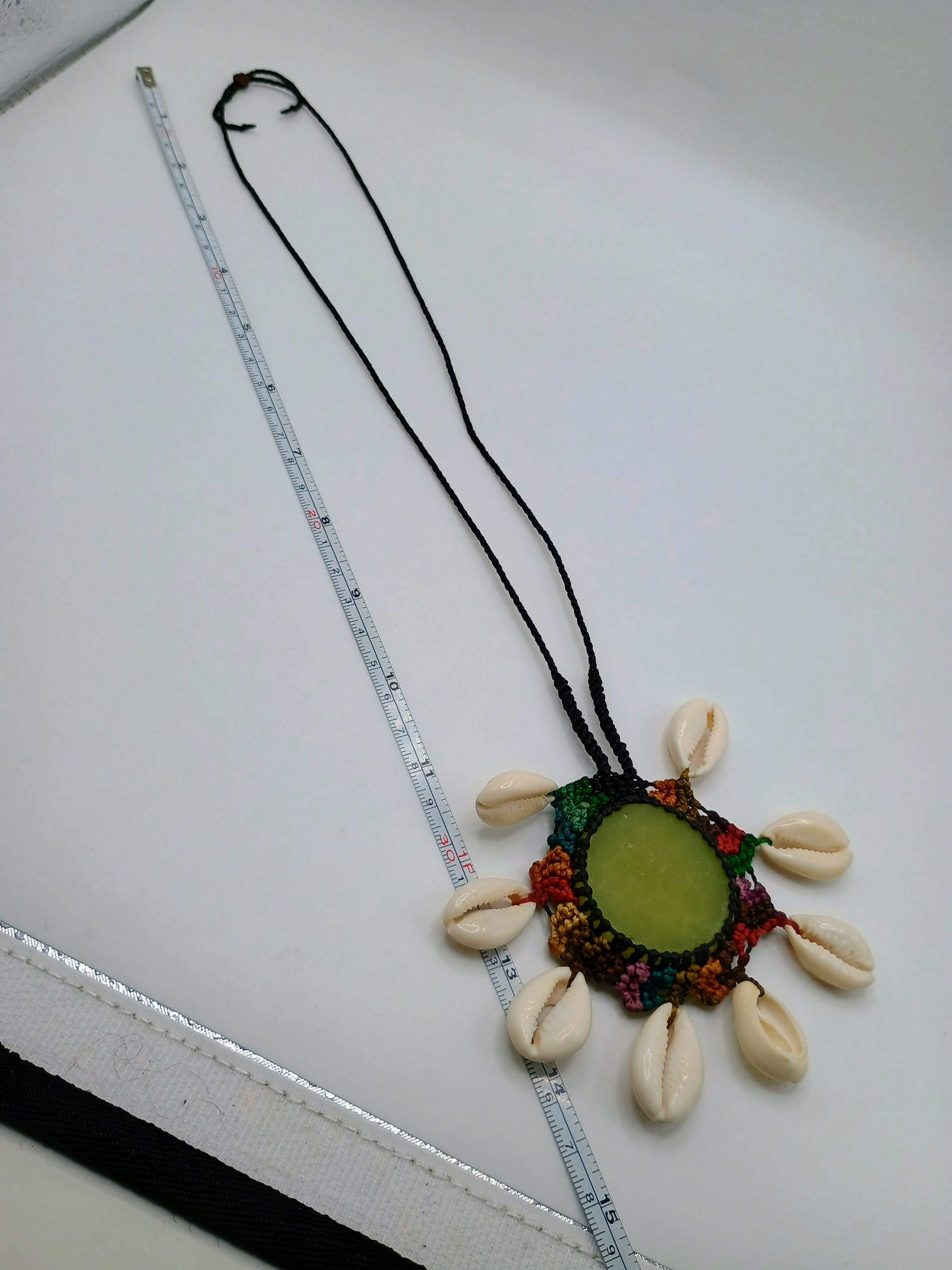 Macrame Necklace with Natural Serpentine Stone and Handmade Snails