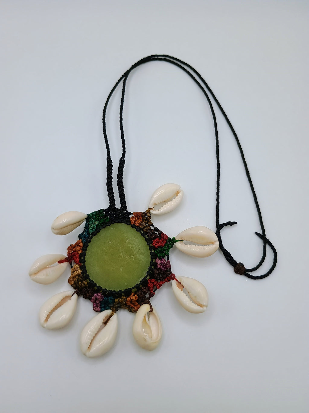 Macrame Necklace with Natural Serpentine Stone and Handmade Snails