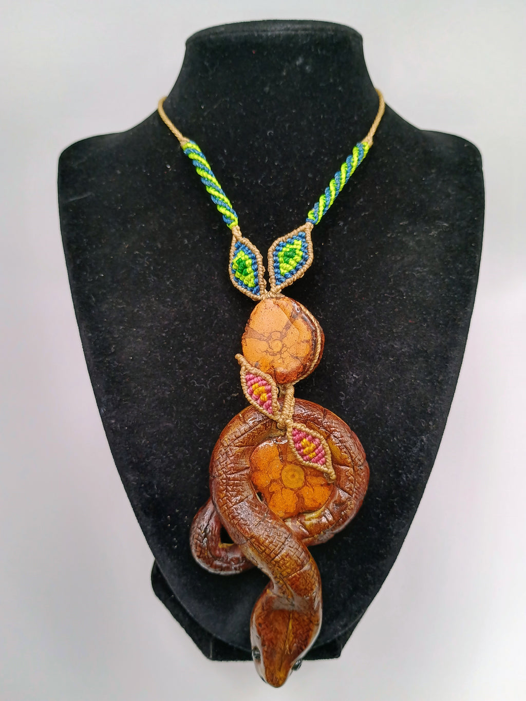 Chonta Wood Carved Snake Necklace Macrame Amulet Protection Wisdom