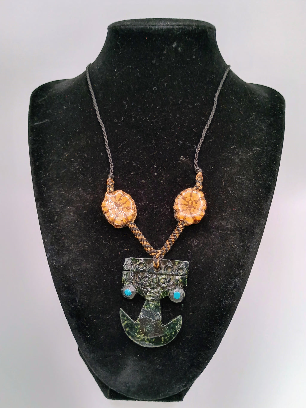 Tumi Necklace with Natural Stone, Flowers, Ayahuasca, Peruvian Handicraft, Protection Amulet