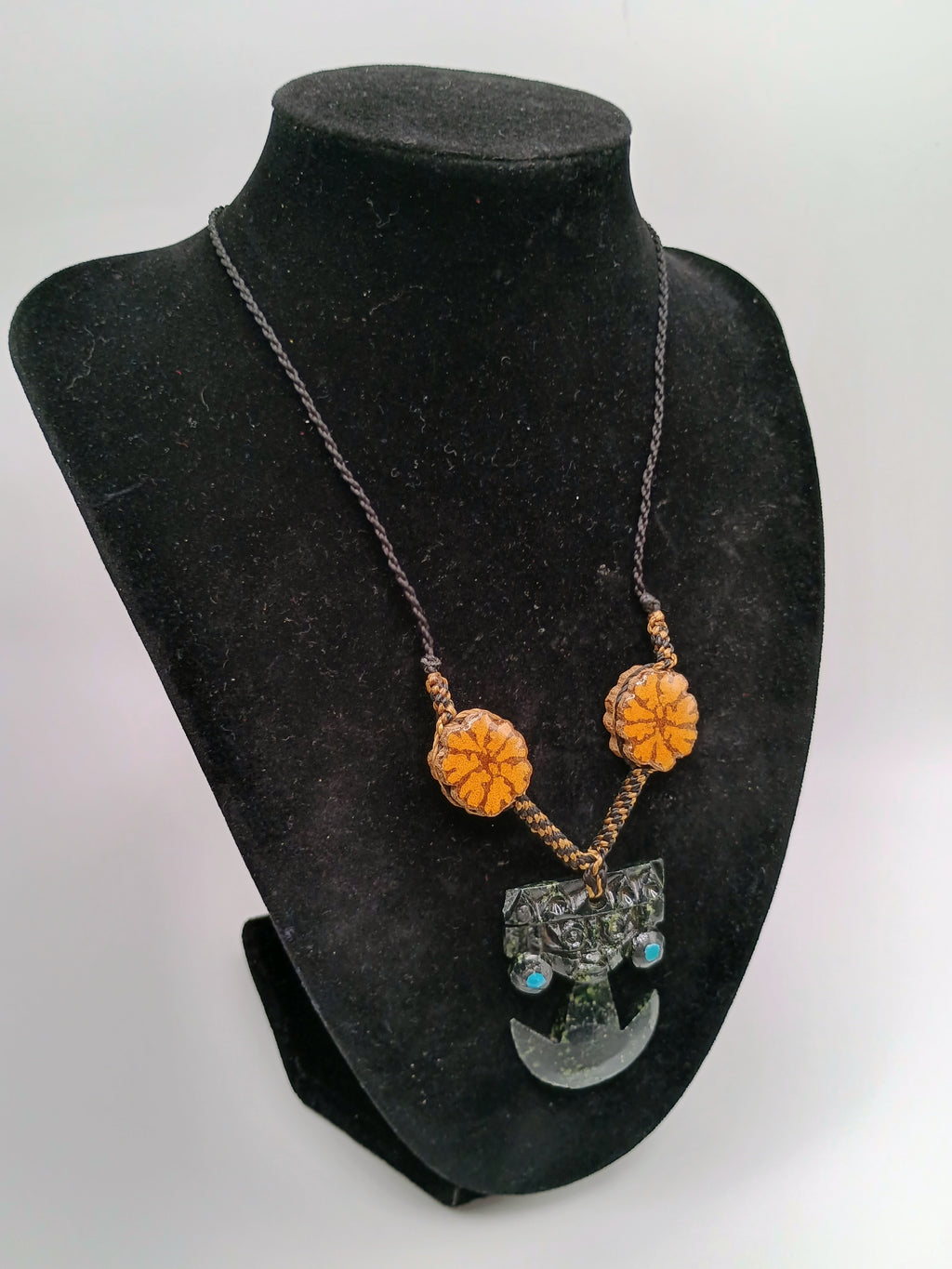 Tumi Necklace with Natural Stone, Flowers, Ayahuasca, Peruvian Handicraft, Protection Amulet