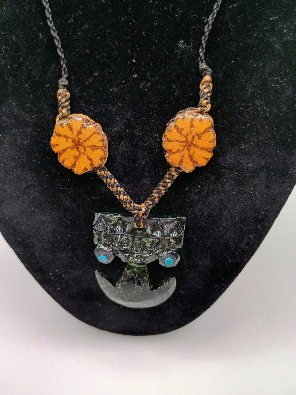 Tumi Necklace with Natural Stone, Flowers, Ayahuasca, Peruvian Handicraft, Protection Amulet