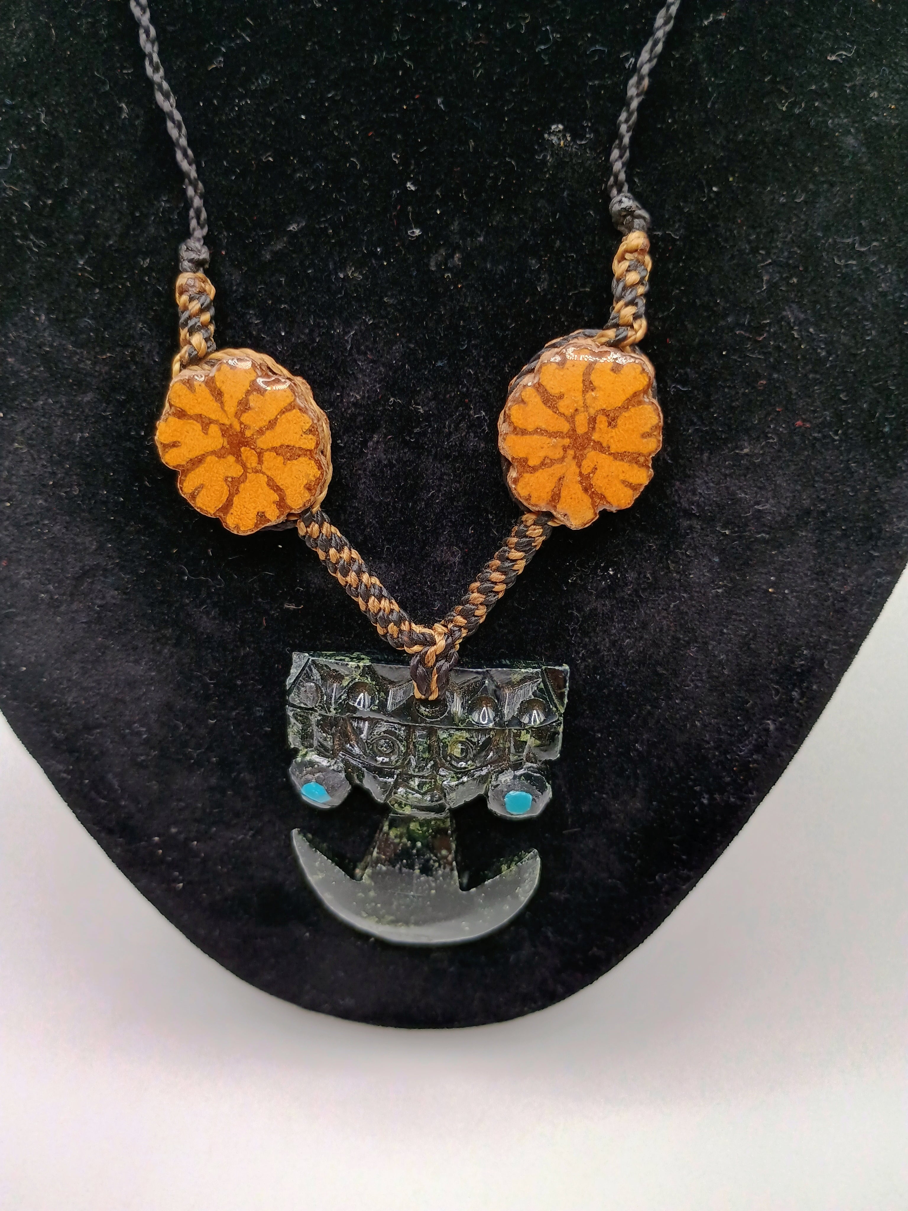 Tumi Necklace with Natural Stone, Flowers, Ayahuasca, Peruvian Handicraft, Protection Amulet