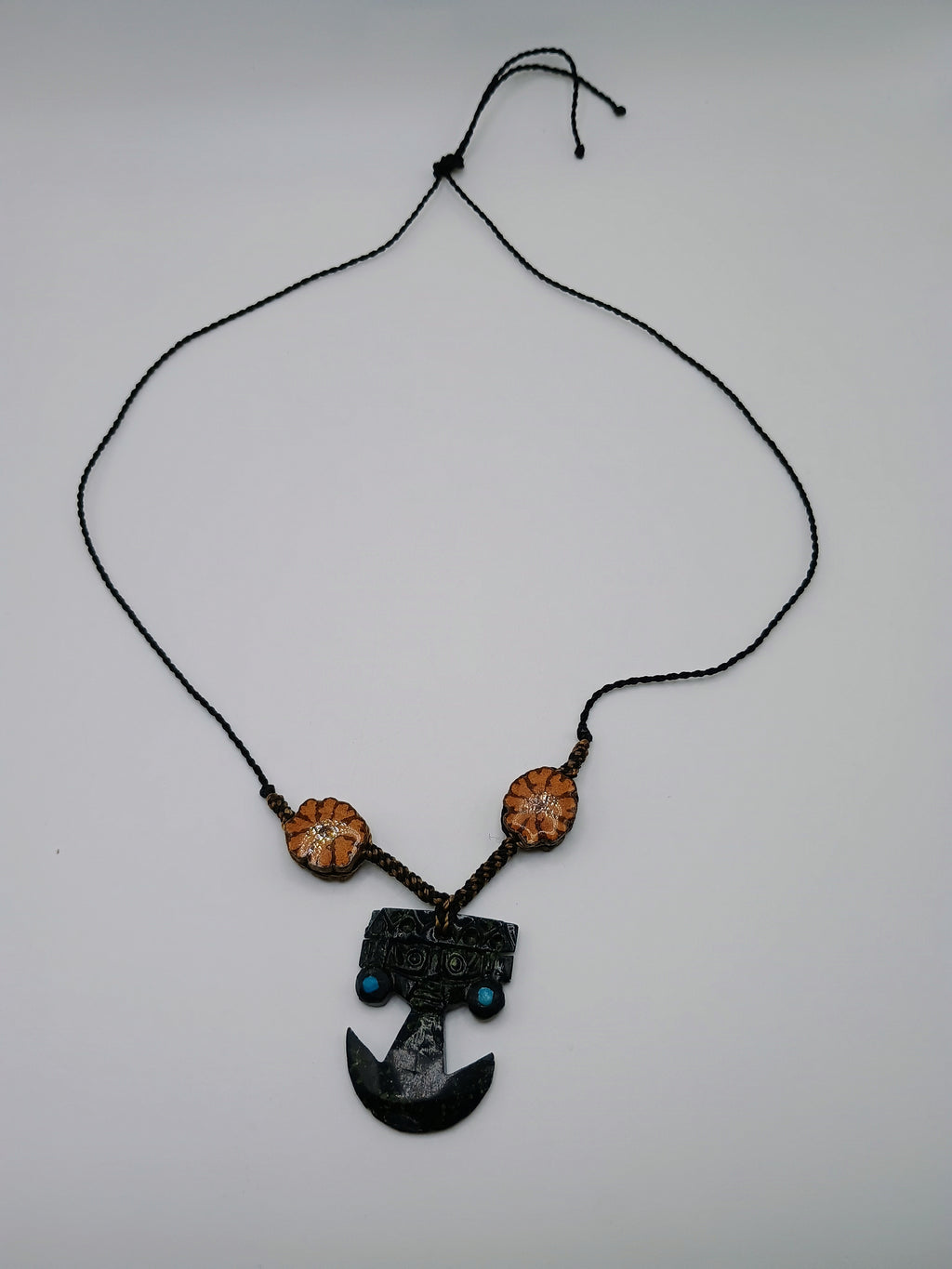 Tumi Necklace with Natural Stone, Flowers, Ayahuasca, Peruvian Handicraft, Protection Amulet