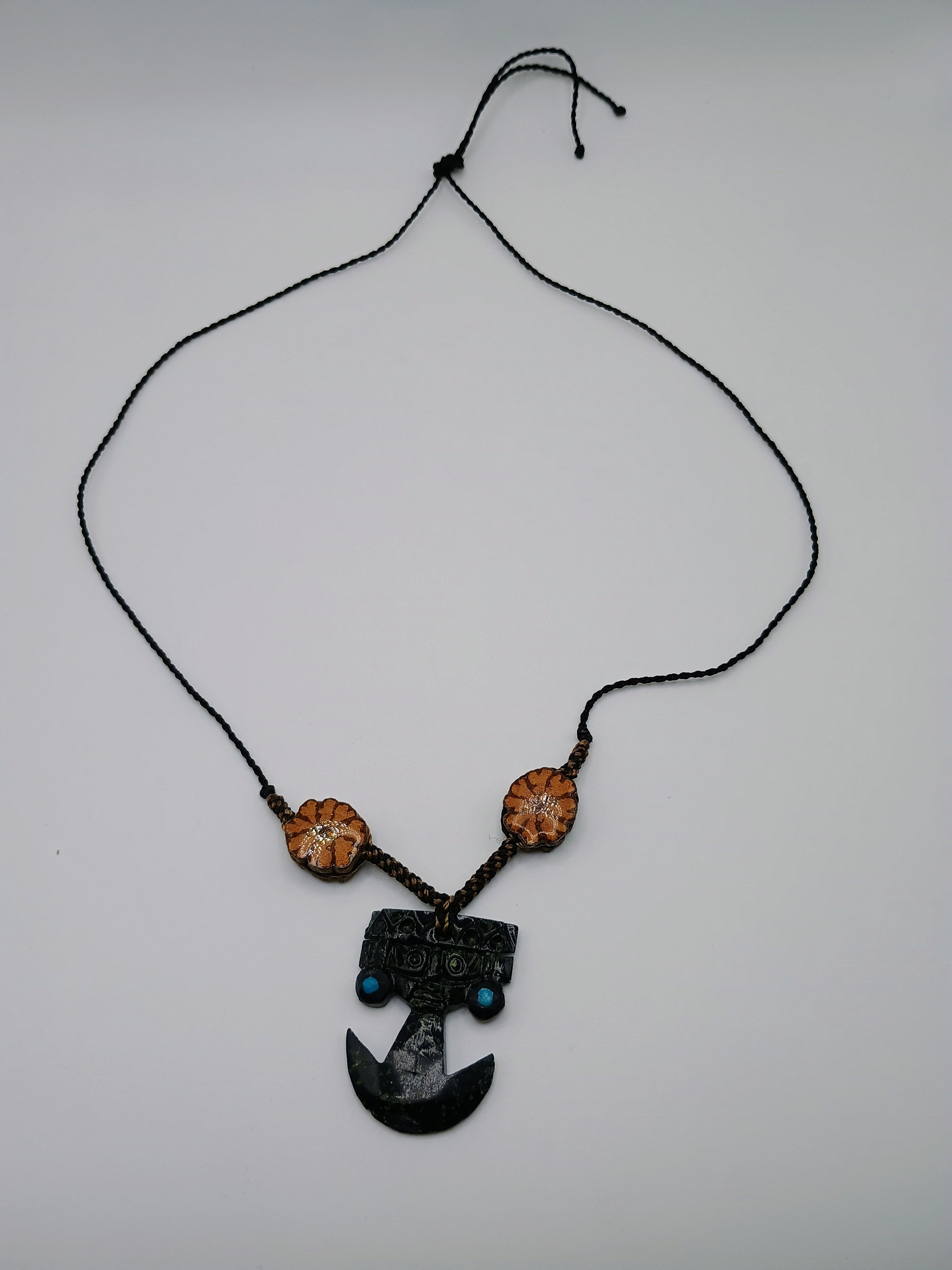 Tumi Necklace with Natural Stone, Flowers, Ayahuasca, Peruvian Handicraft, Protection Amulet