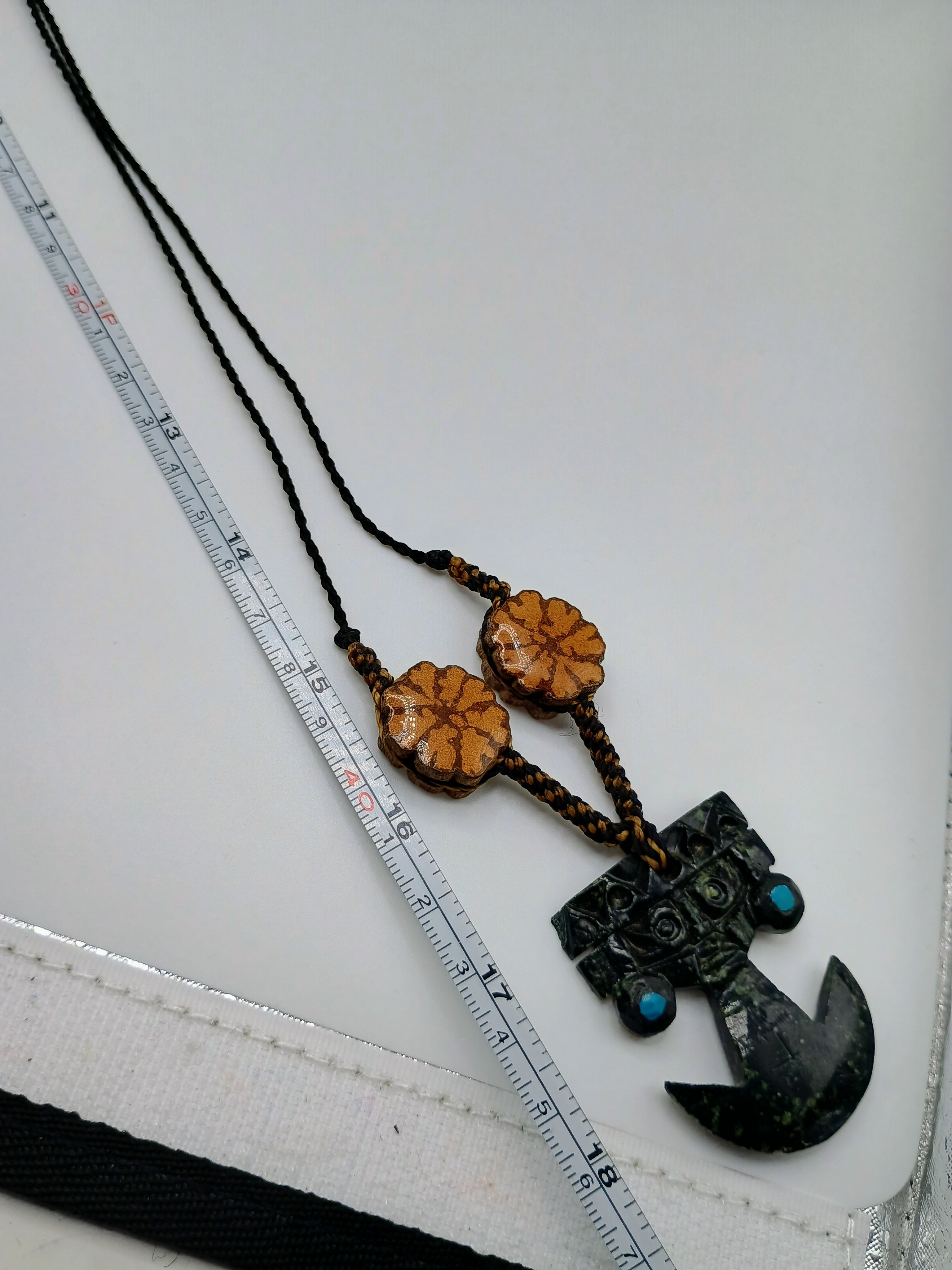 Tumi Necklace with Natural Stone, Flowers, Ayahuasca, Peruvian Handicraft, Protection Amulet