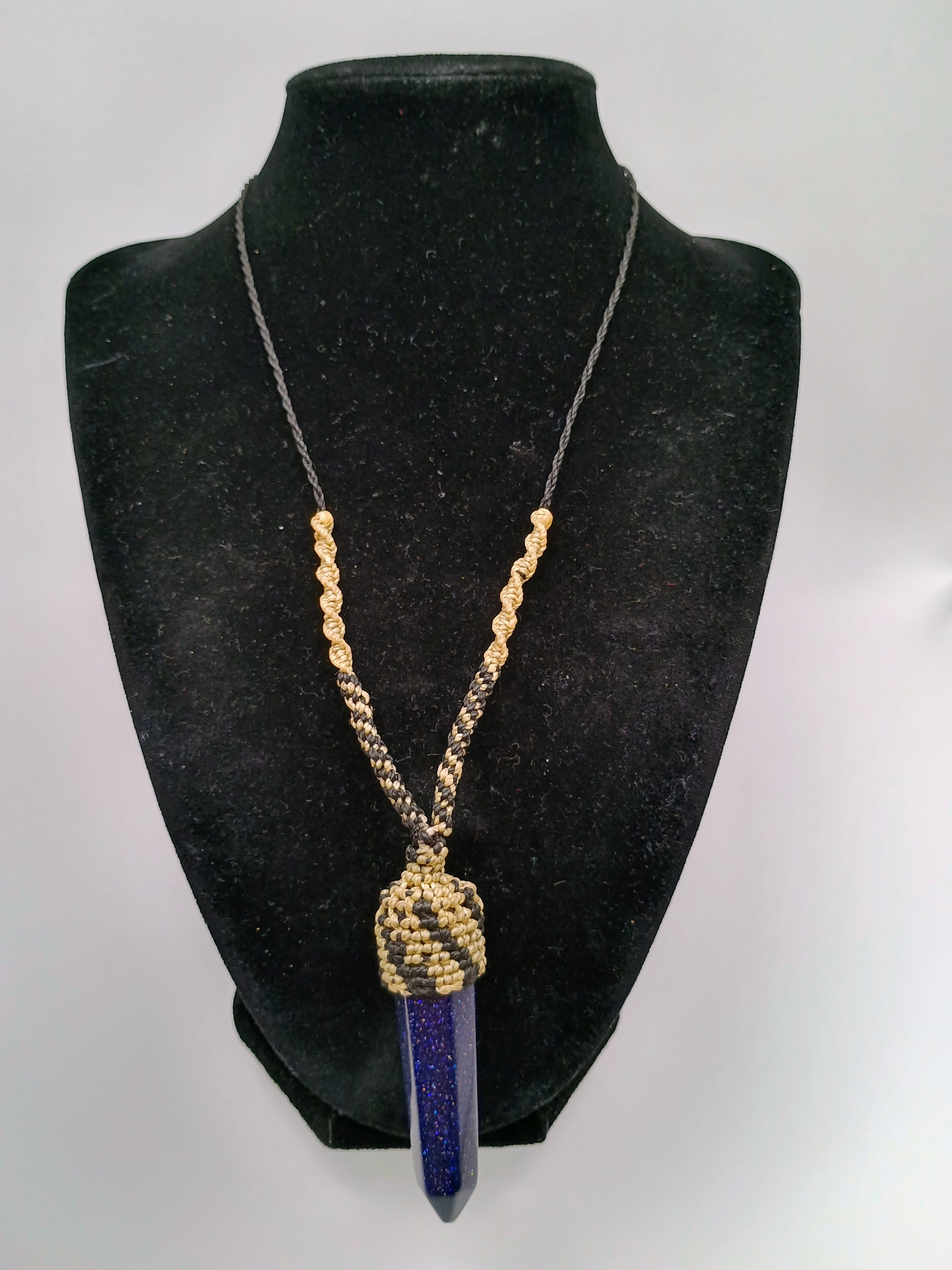 Handmade Natural Sodalite Necklace, Crystal Point Pendant, Spiritual Macrame
