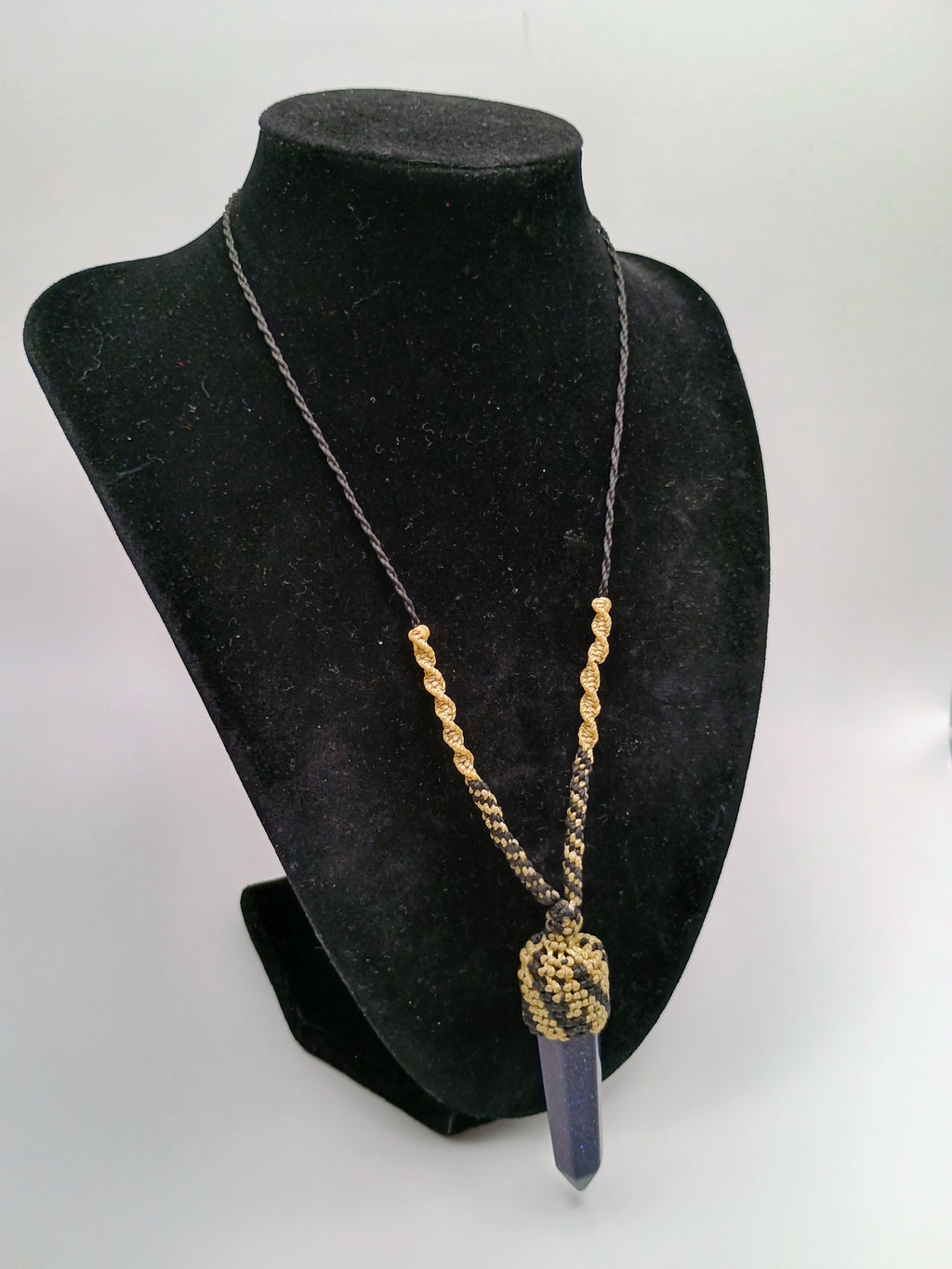 Handmade Natural Sodalite Necklace, Crystal Point Pendant, Spiritual Macrame