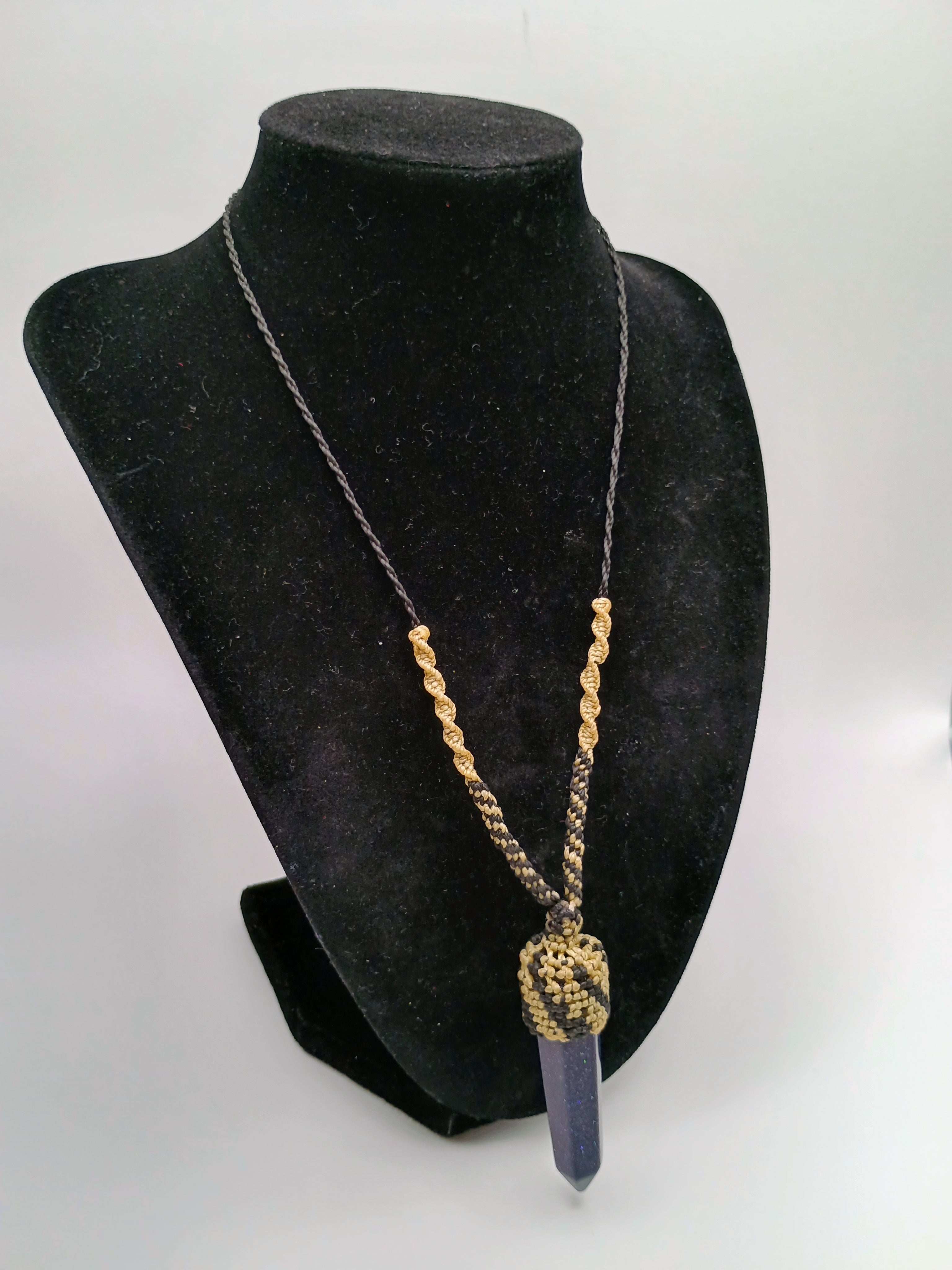 Handmade Natural Sodalite Necklace, Crystal Point Pendant, Spiritual Macrame