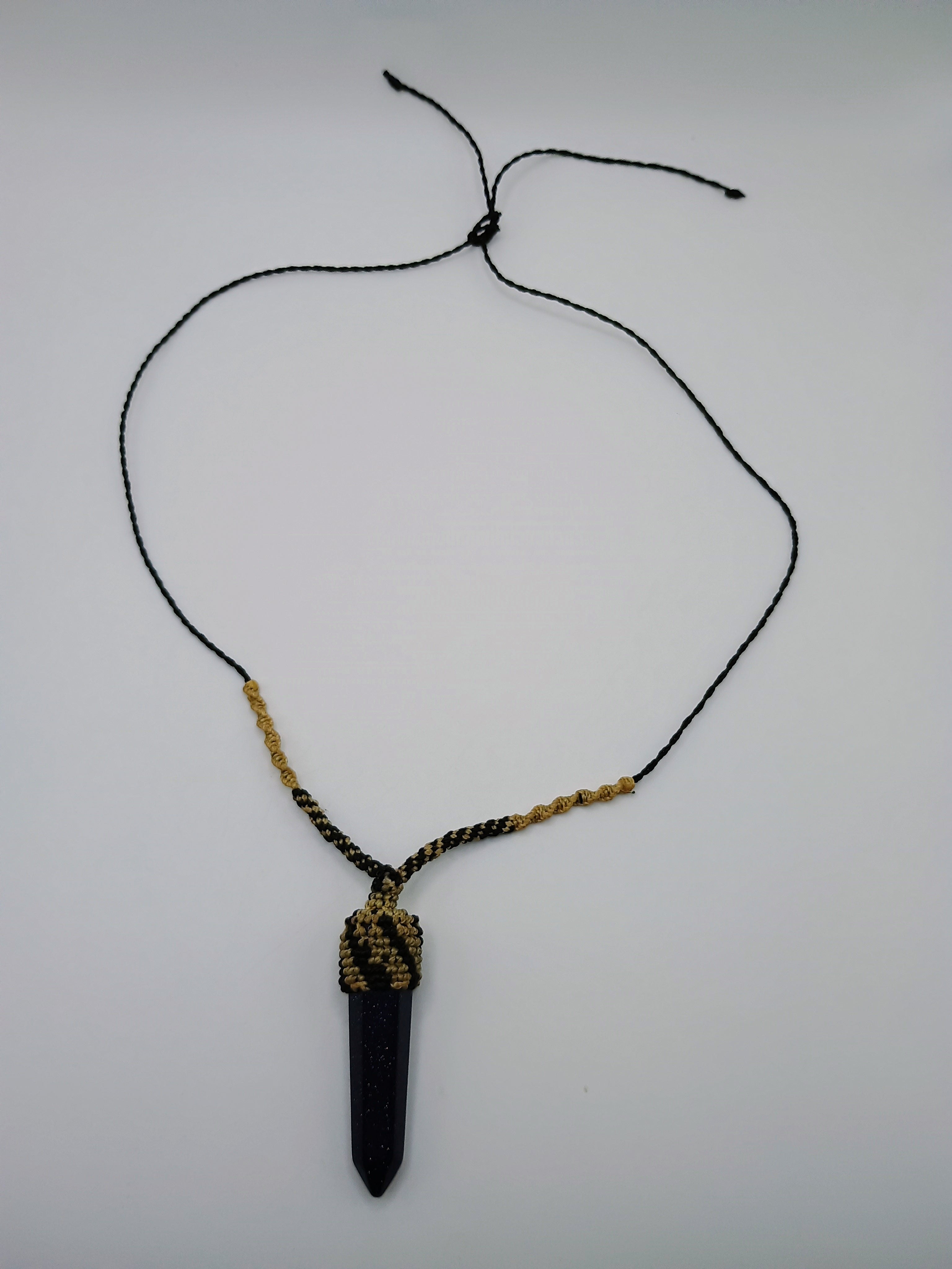 Handmade Natural Sodalite Necklace, Crystal Point Pendant, Spiritual Macrame