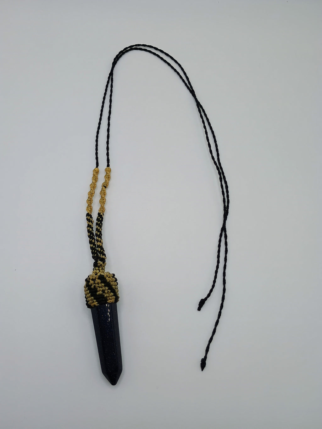 Handmade Natural Sodalite Necklace, Crystal Point Pendant, Spiritual Macrame