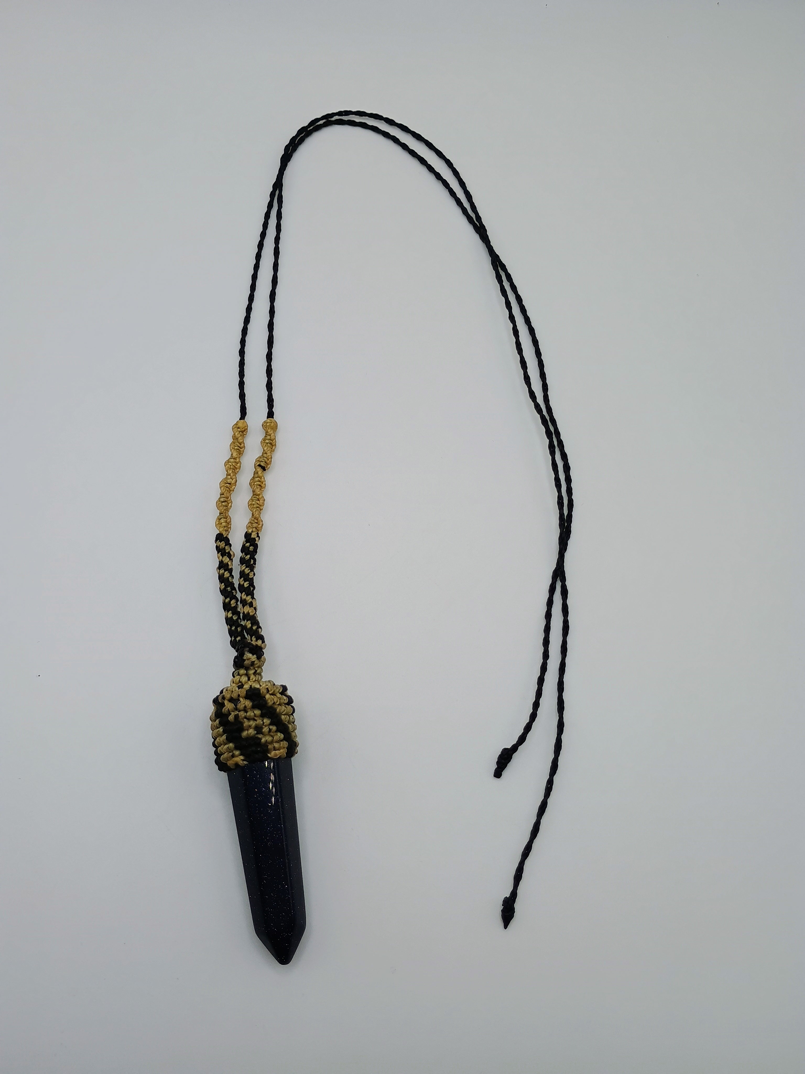 Handmade Natural Sodalite Necklace, Crystal Point Pendant, Spiritual Macrame