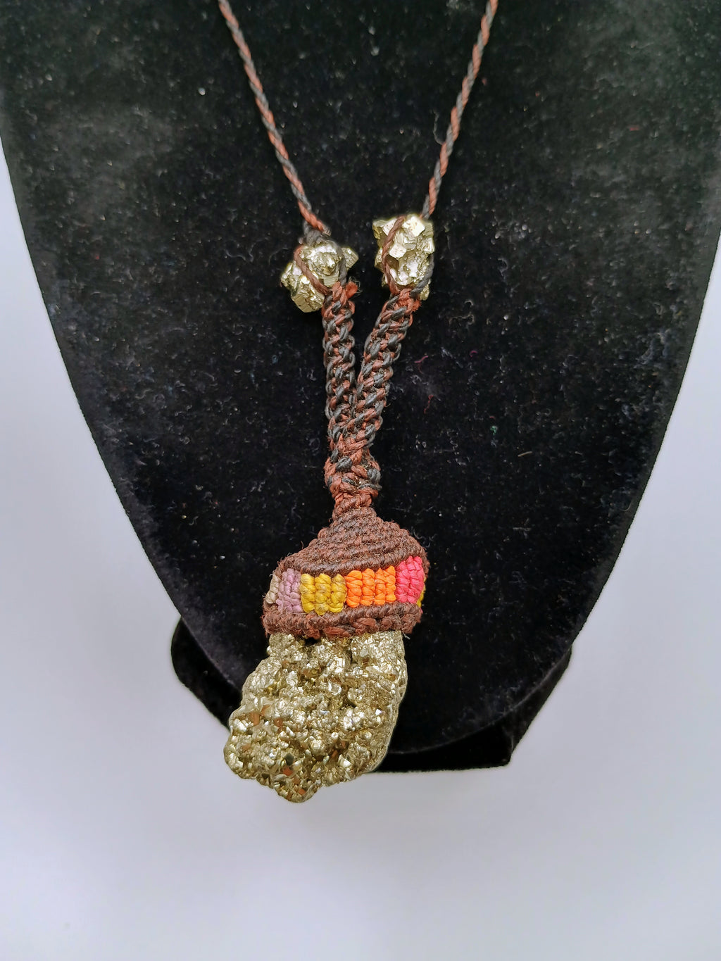 Natural Pyrite Macrame Necklace Amulet for Abundance and Protection