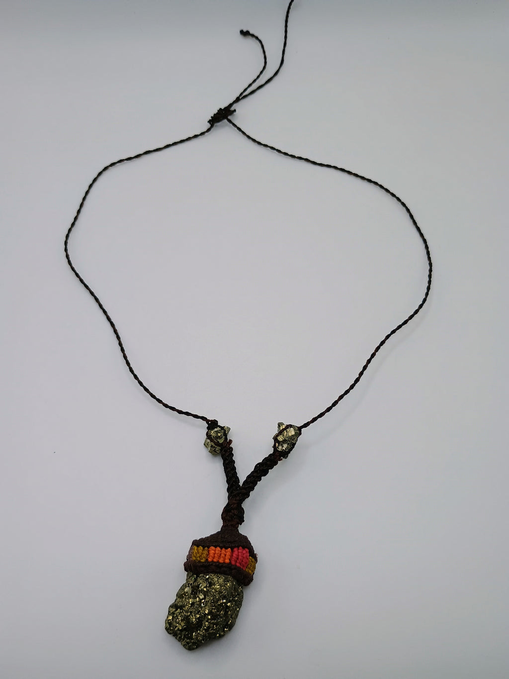 Natural Pyrite Macrame Necklace Amulet for Abundance and Protection