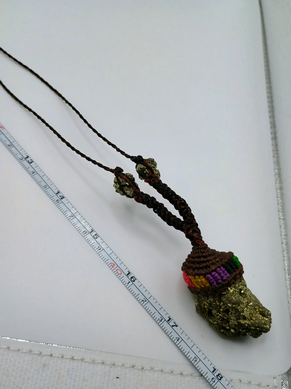 Natural Pyrite Macrame Necklace Amulet for Abundance and Protection