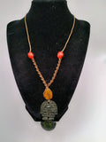 Tumi Necklace, Carved Stone, Macrame Weaving, Symbol of Protection and Luck