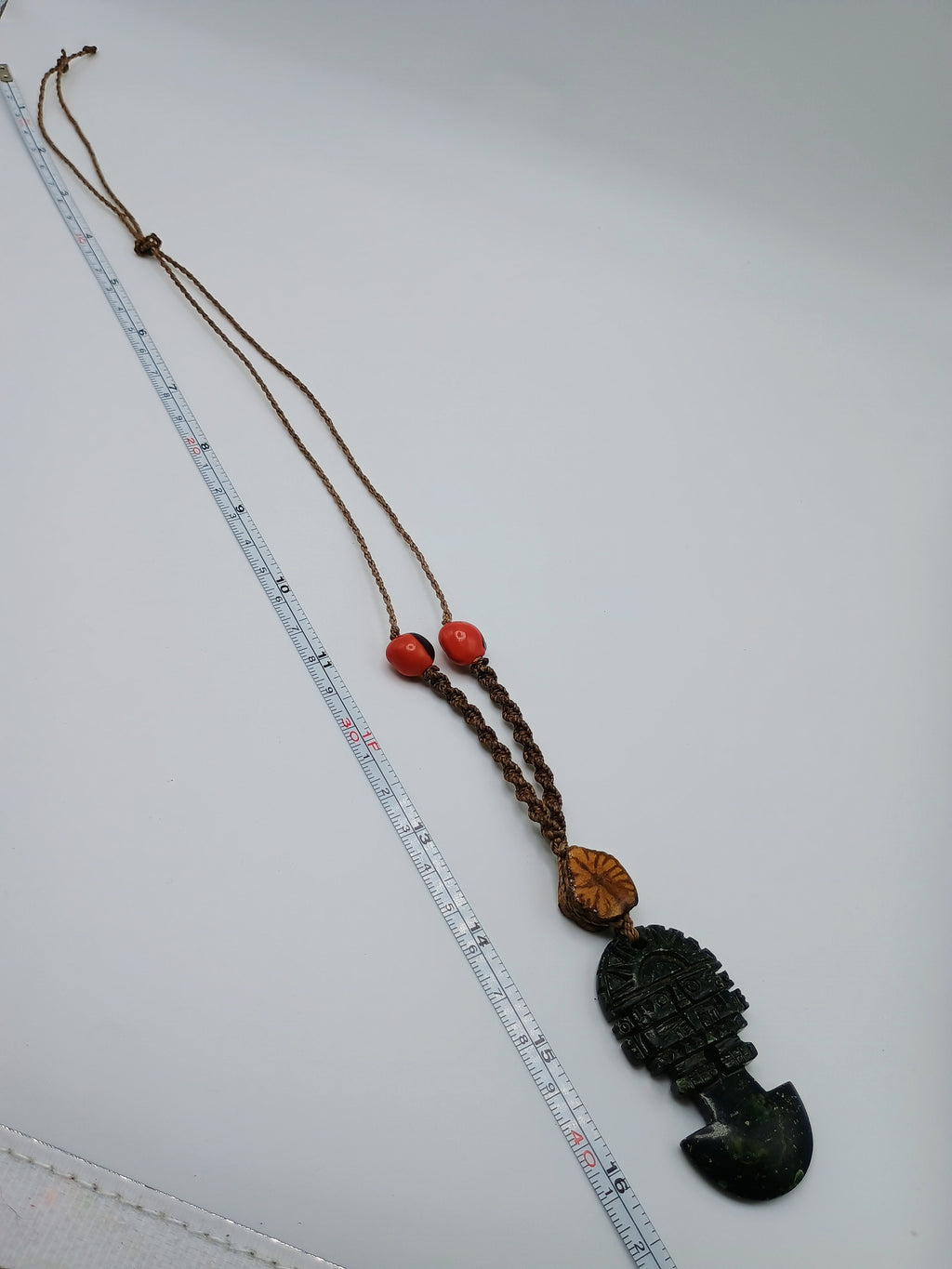Tumi Necklace, Carved Stone, Macrame Weaving, Symbol of Protection and Luck