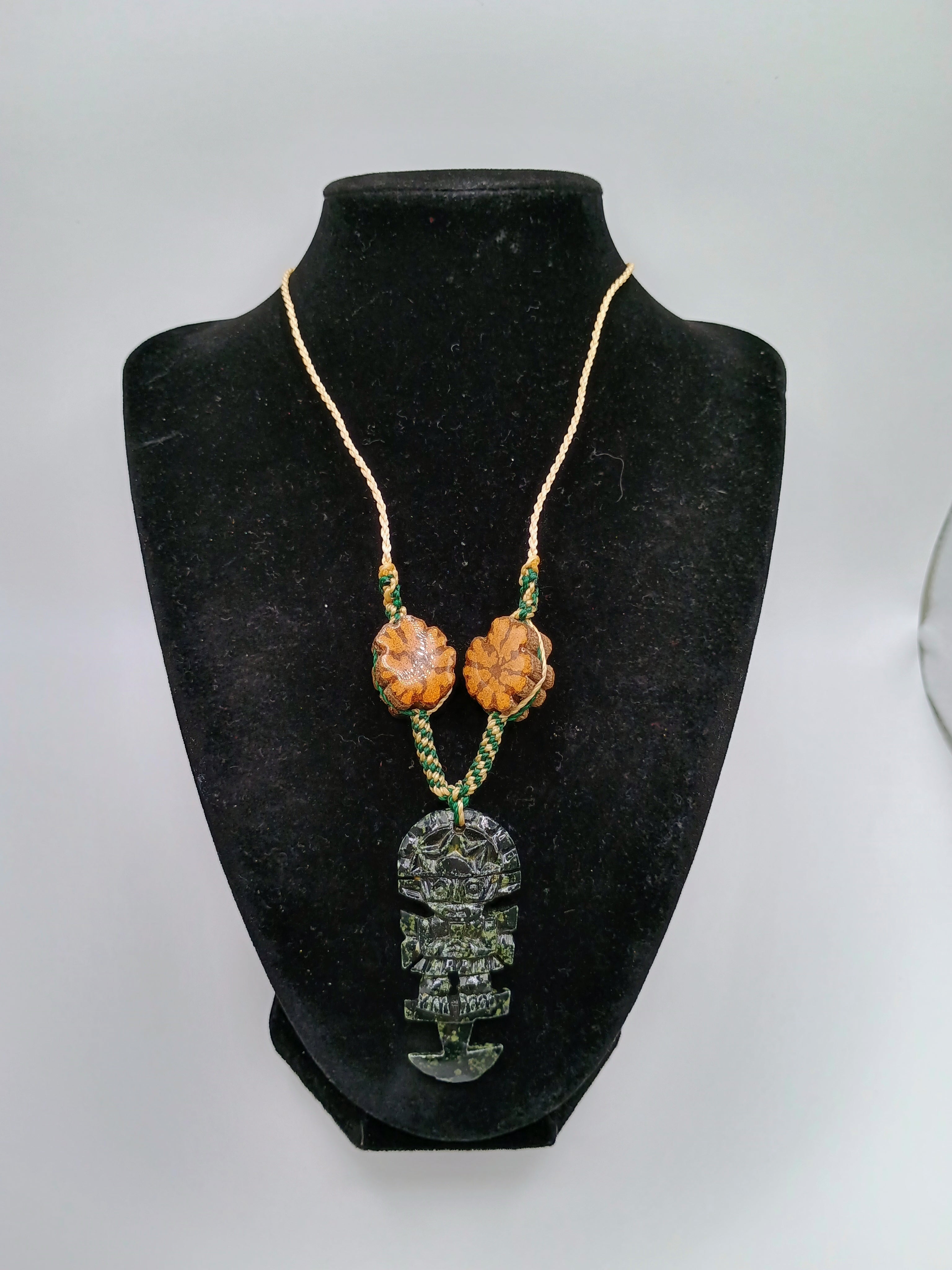 Handmade Necklace with Tumi Stone, Ayahuasca Flower, and Protective Amulet
