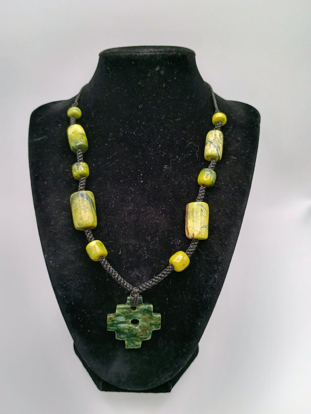 Inca Chakana Necklace, Peruvian Natural Serpent Stone, Protection Amulet