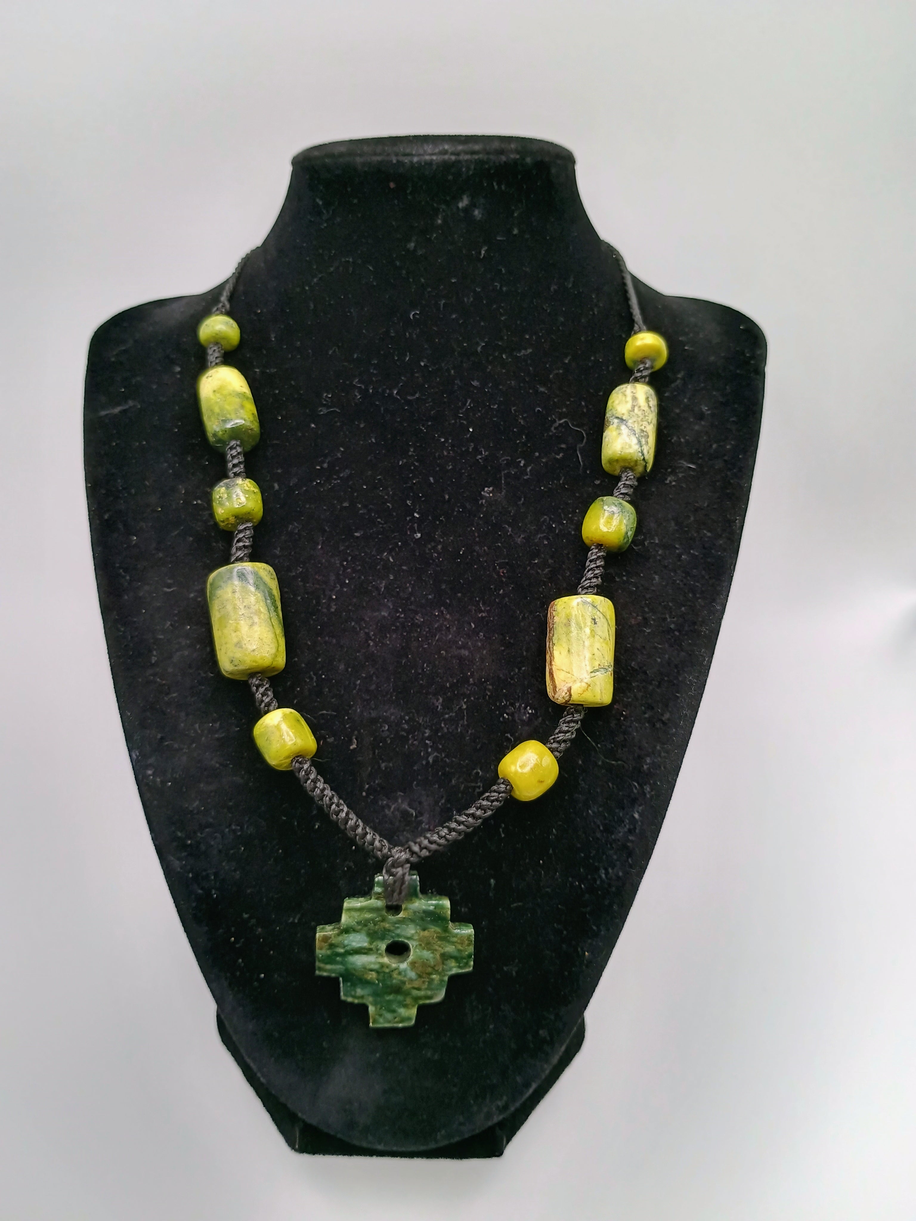 Inca Chakana Necklace, Peruvian Natural Serpent Stone, Protection Amulet