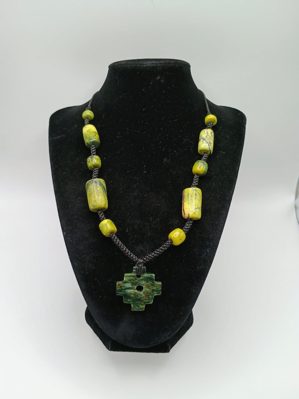 Inca Chakana Necklace, Peruvian Natural Serpent Stone, Protection Amulet