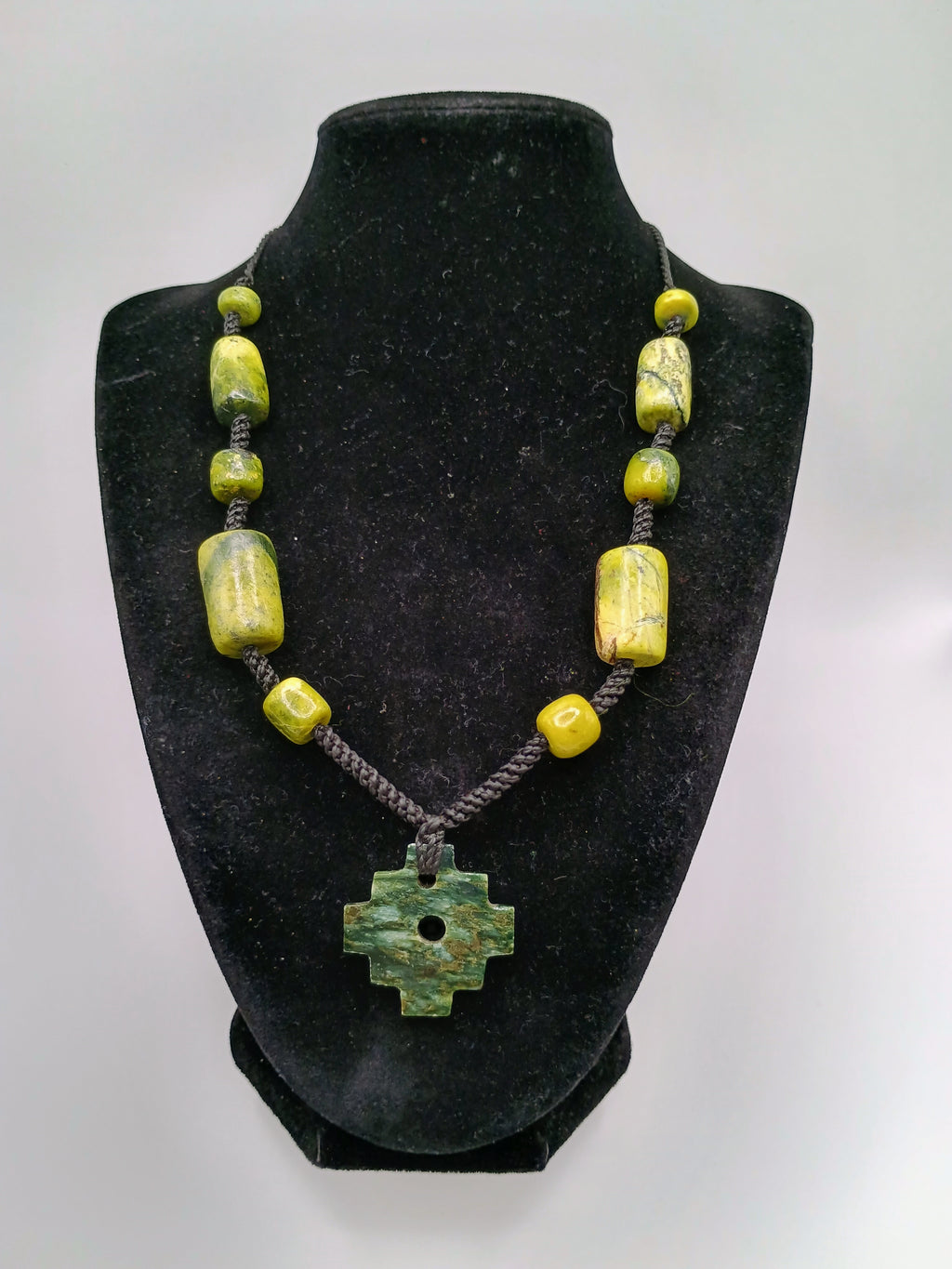 Inca Chakana Necklace, Peruvian Natural Serpent Stone, Protection Amulet