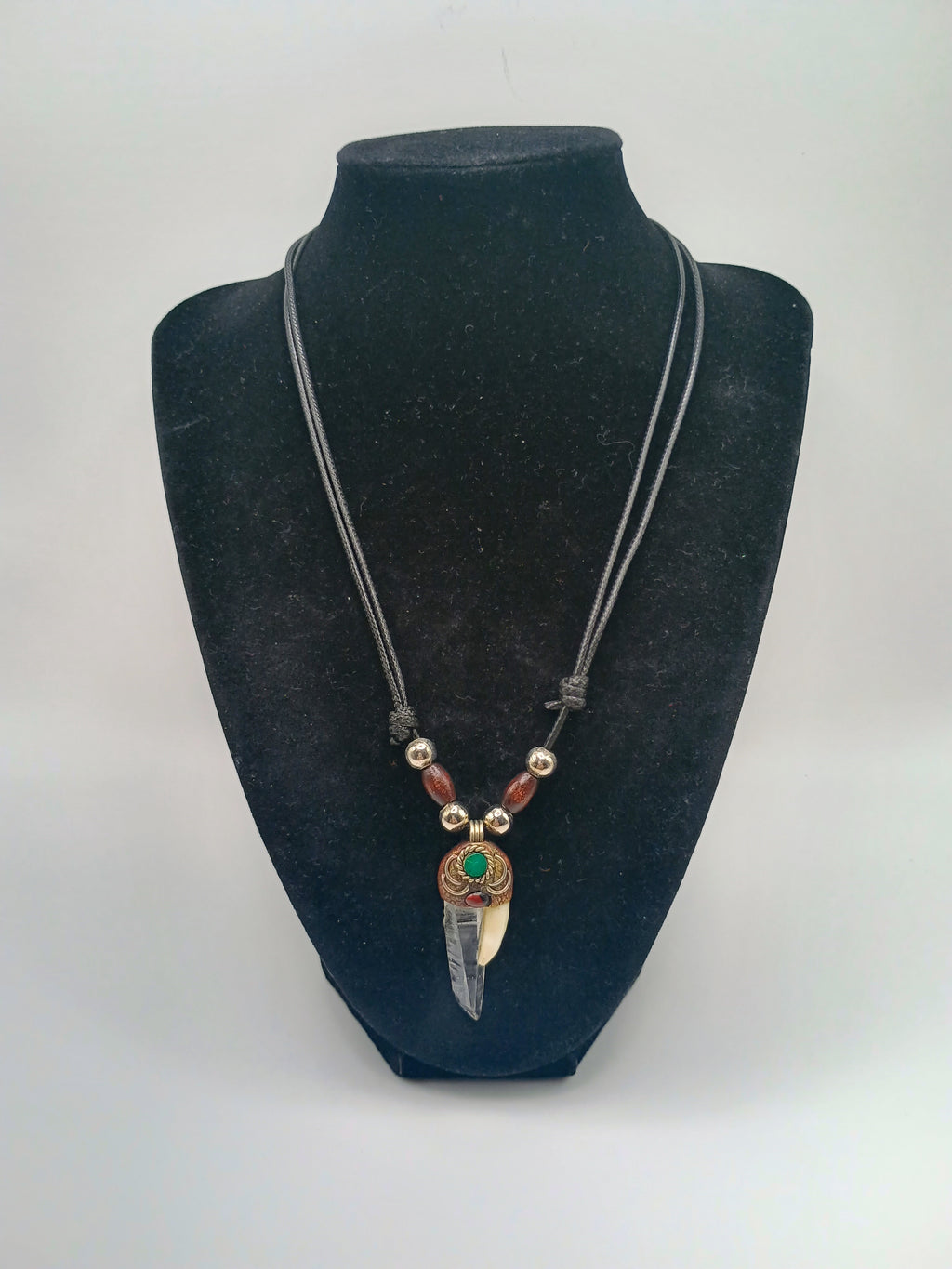 Quartz Crystal Necklace with Sea Lion Tooth Natural Amulet and Adjustable Cord