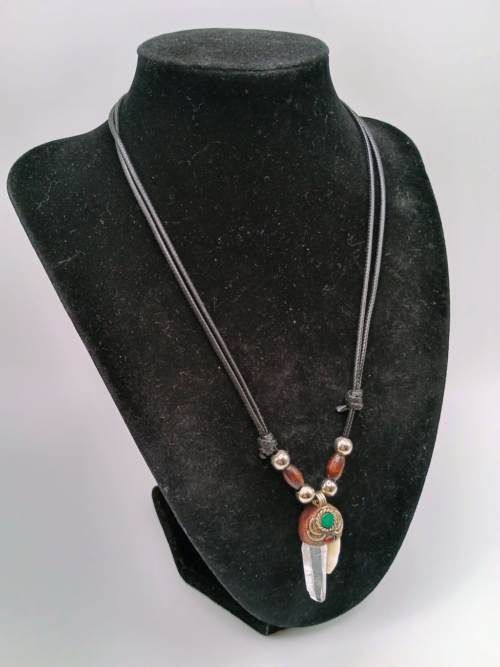 Quartz Crystal Necklace with Sea Lion Tooth Natural Amulet and Adjustable Cord