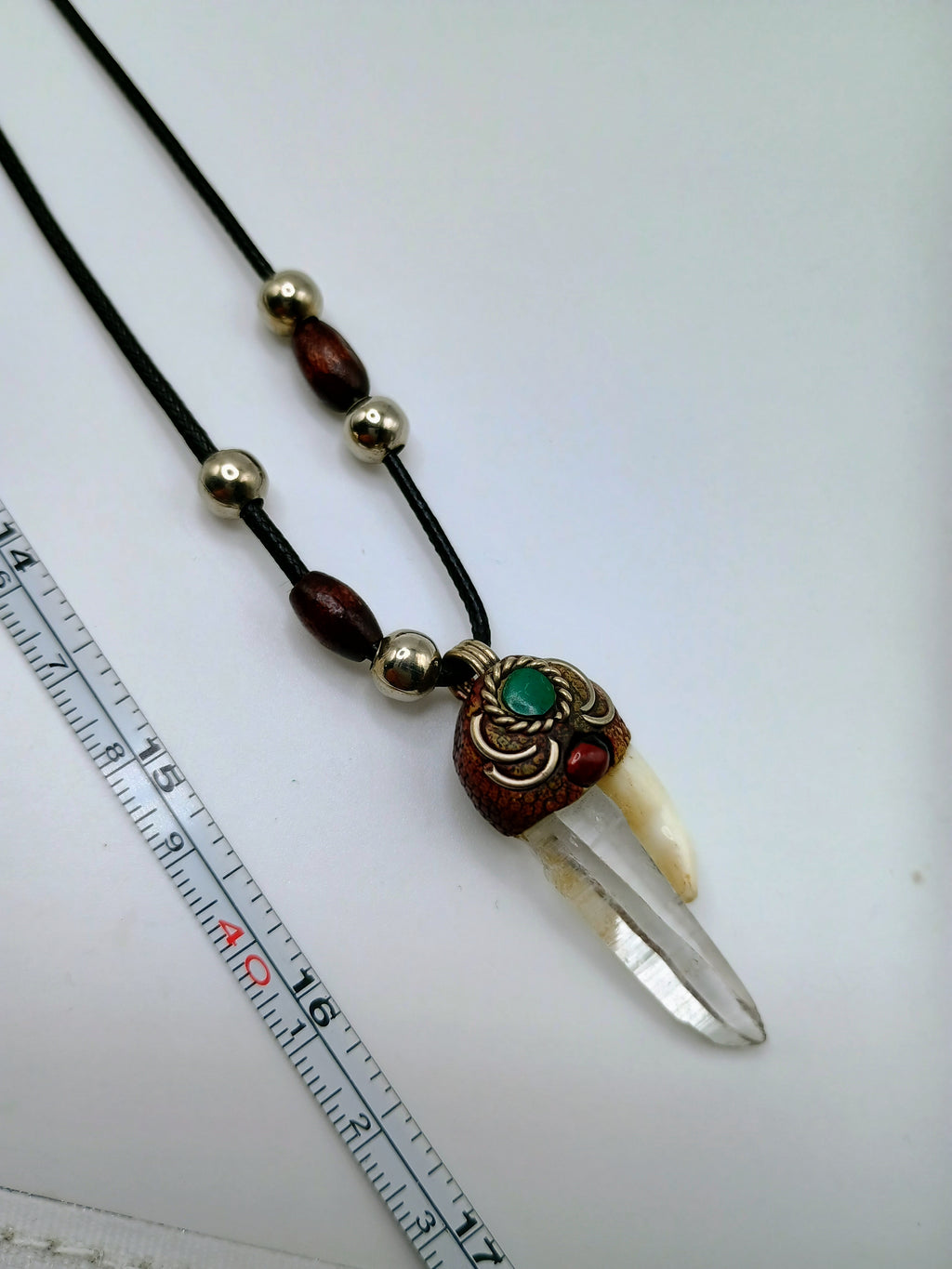 Quartz Crystal Necklace with Sea Lion Tooth Natural Amulet and Adjustable Cord